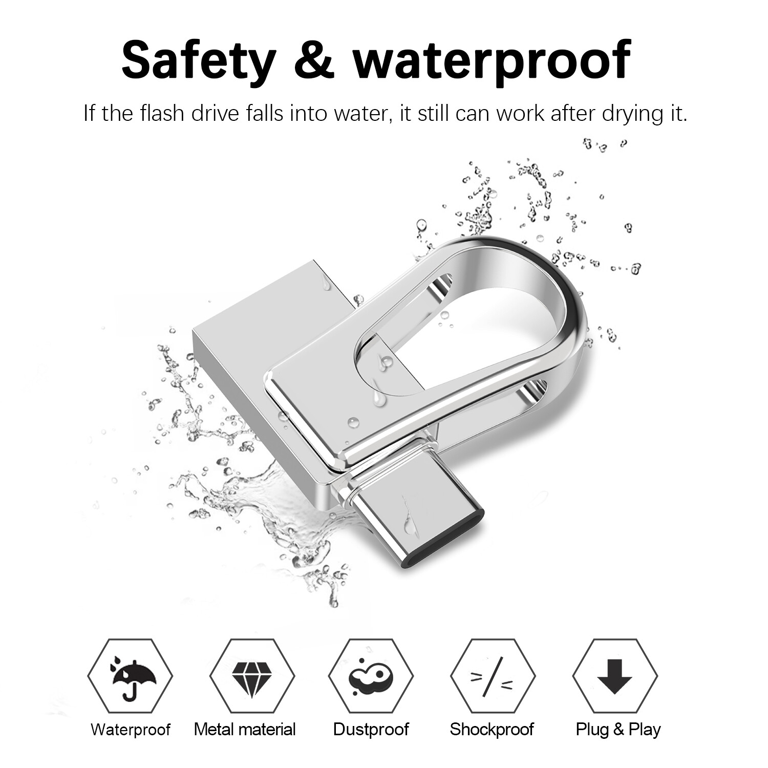 32G 64G USB 3.0 Dual Type-C OTG Flash Drive Waterproof Metal Memory Stick Thumb