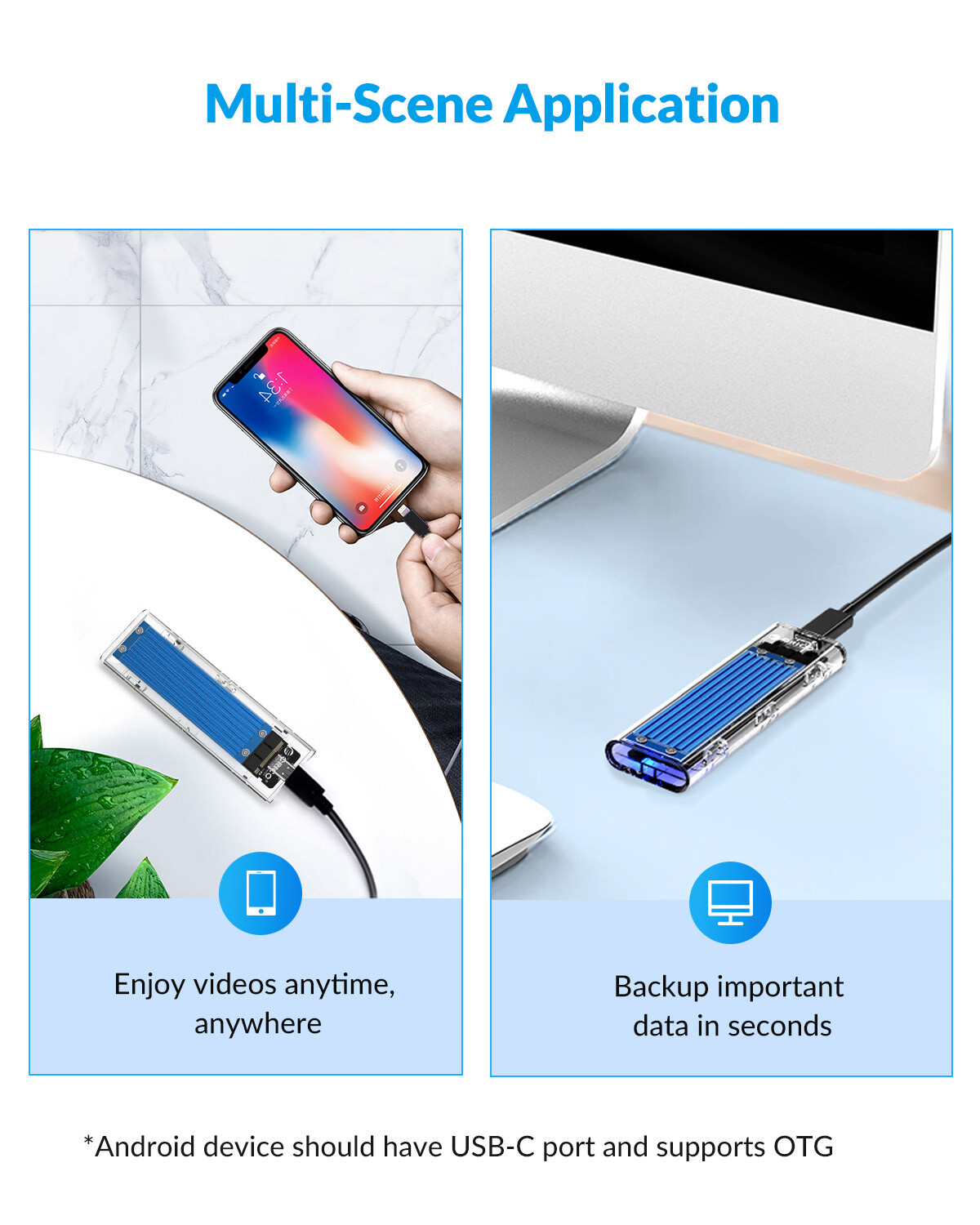 ORICO M2 NVMe SATA SSD Enclosure USB C 40Gbps/10Gbps SSD Case for M /B+M-Key
