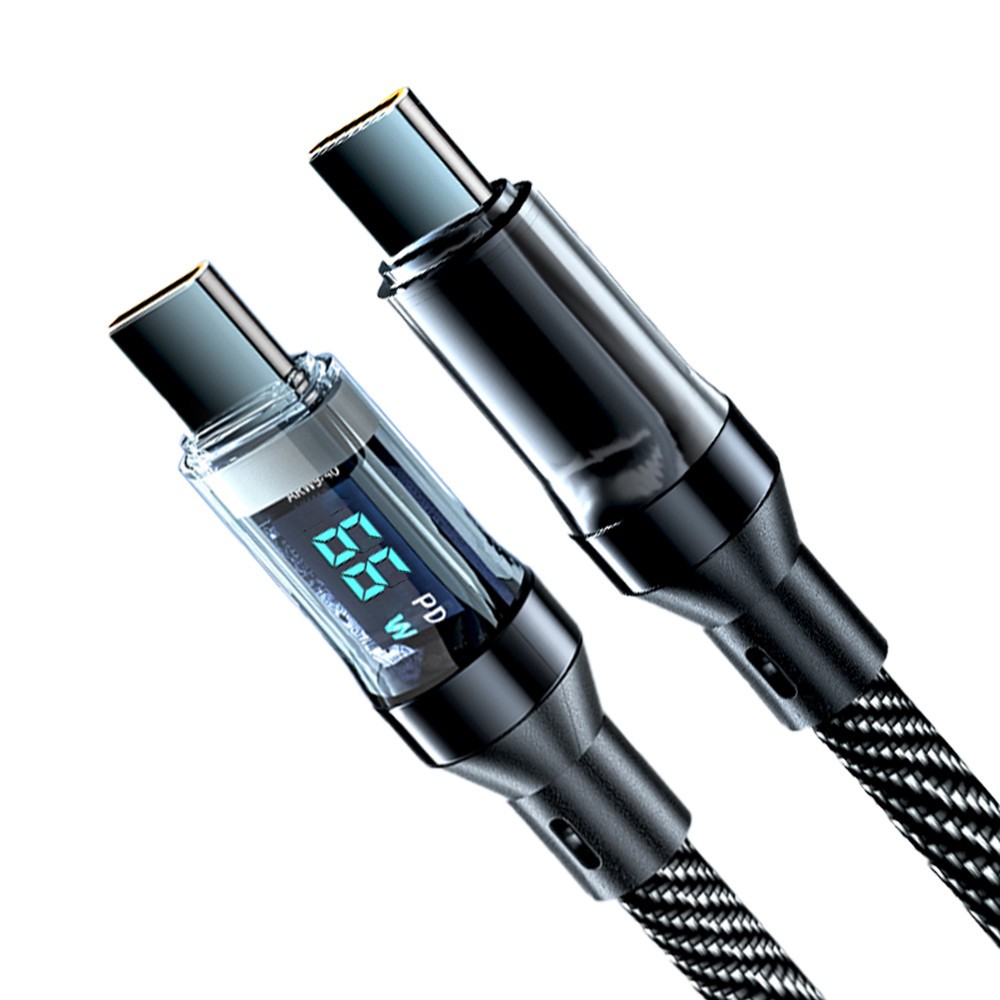 66W PD 6A 3.3Ft USB C to USB C Cable with LED Display and 480Mbps Data Transfer
