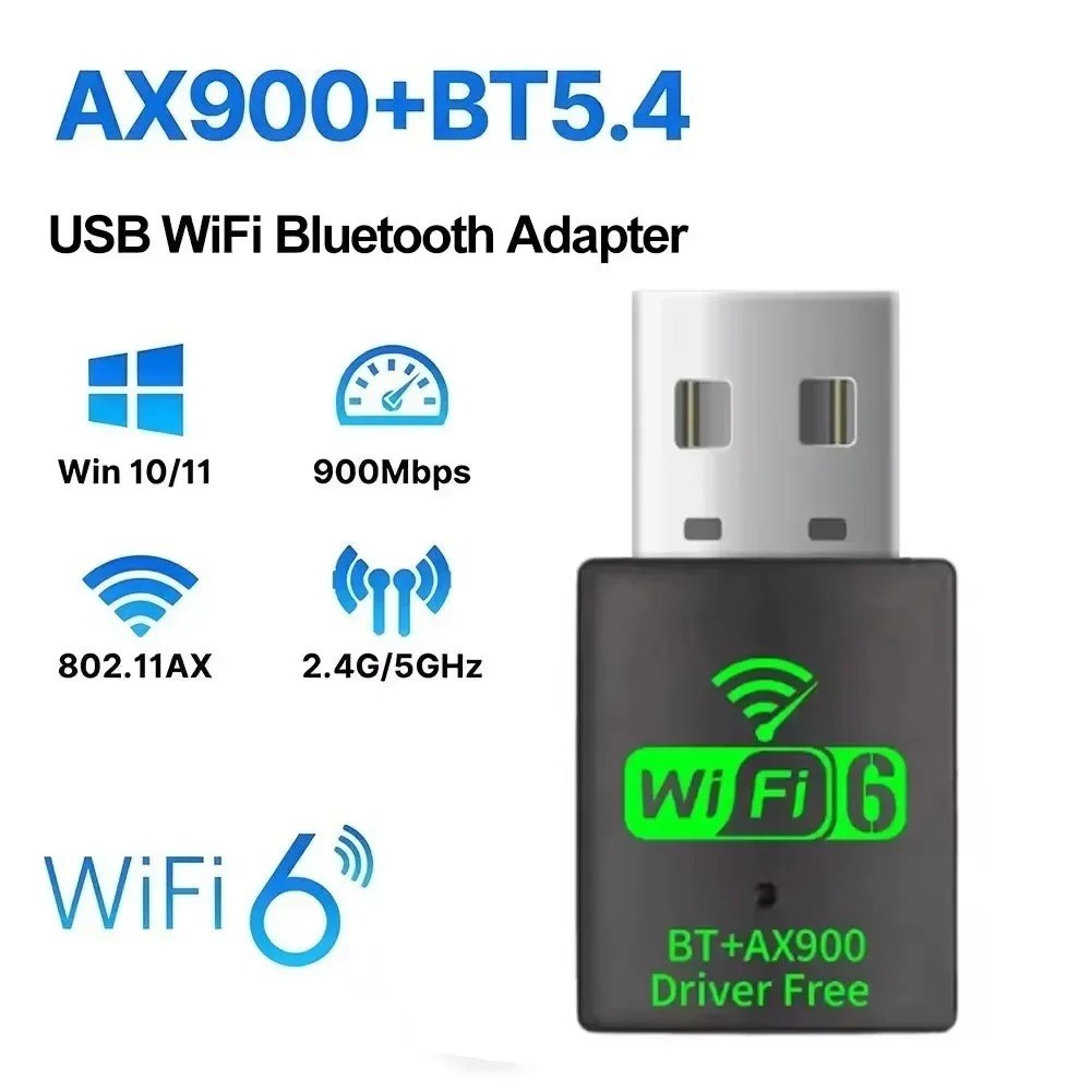 USB WiFi-6 900Mbps 2 in 1 Dongle 2.4G 5GHz Dual Band & BT 5.4 Win10,11 Free ship