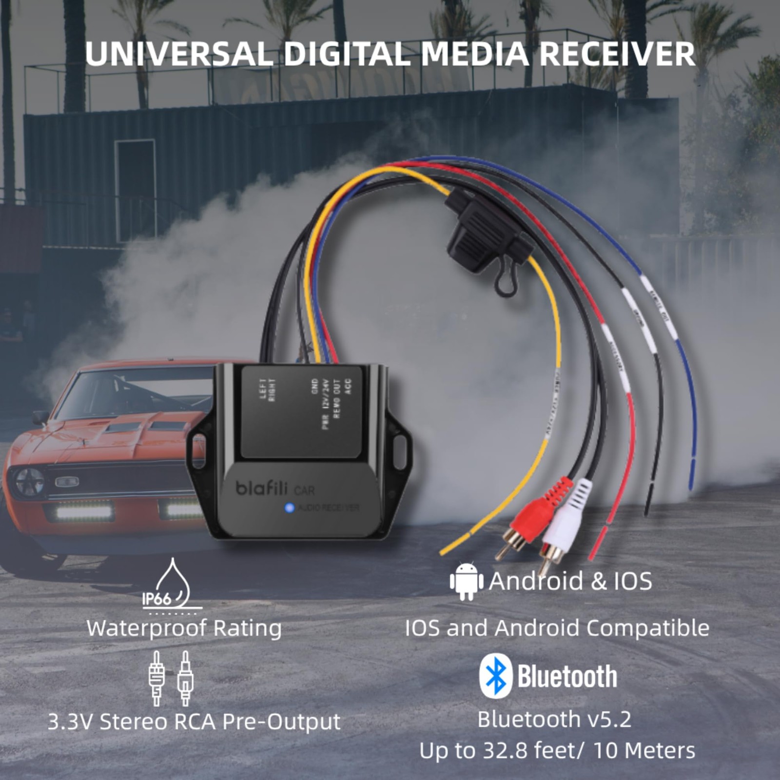 CAR Bluetooth Receiver with RCA Output for Car, Truck & Marine