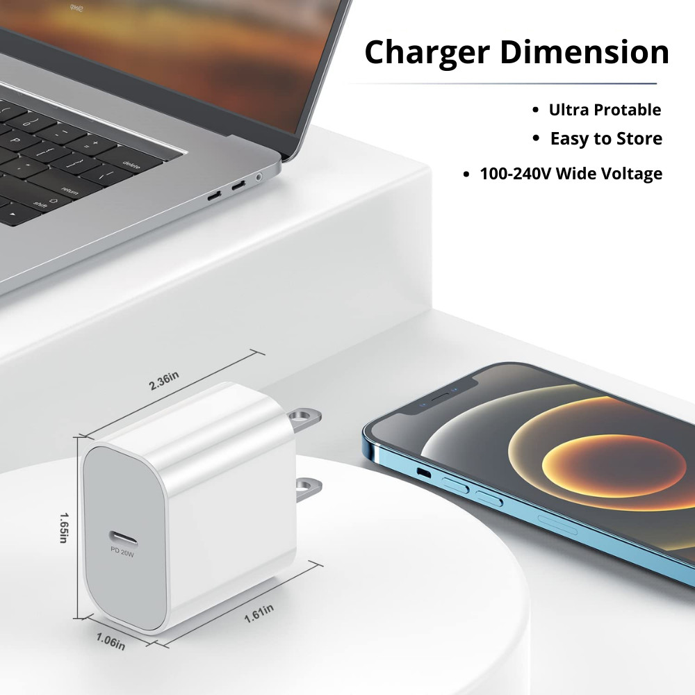 PD 20W Fast Wall Charger For Apple iPhone 8 X SE 11 12 13 14 Pro Max USB-C Cable