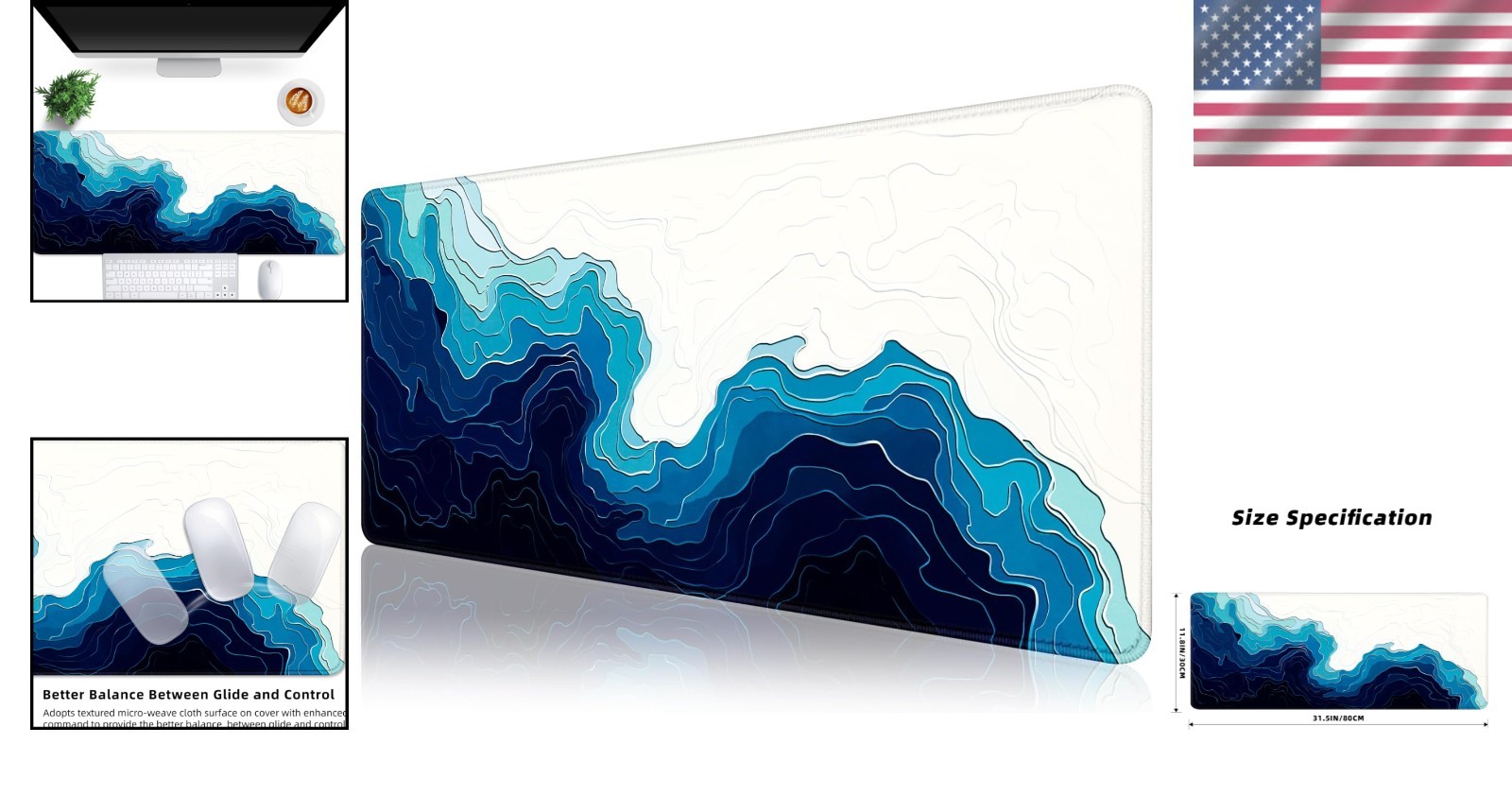 Stylish XXL Mouse Mat – Waterproof & Non-Slip, 31.5 x 11.9 in, Gaming Essentials