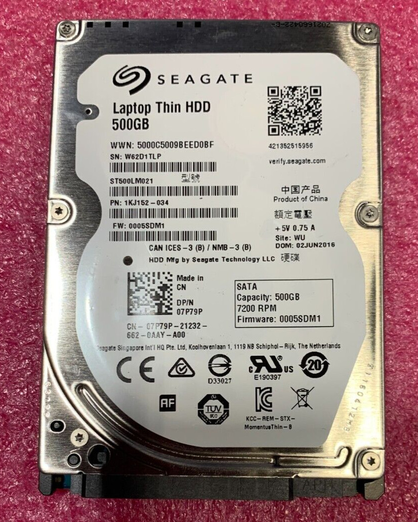 DELL/SEAGATE 500GB 7.2K SATA 2.5” LAPTOP THIN HDD 07P79P ST500LM021 1KJ152-034