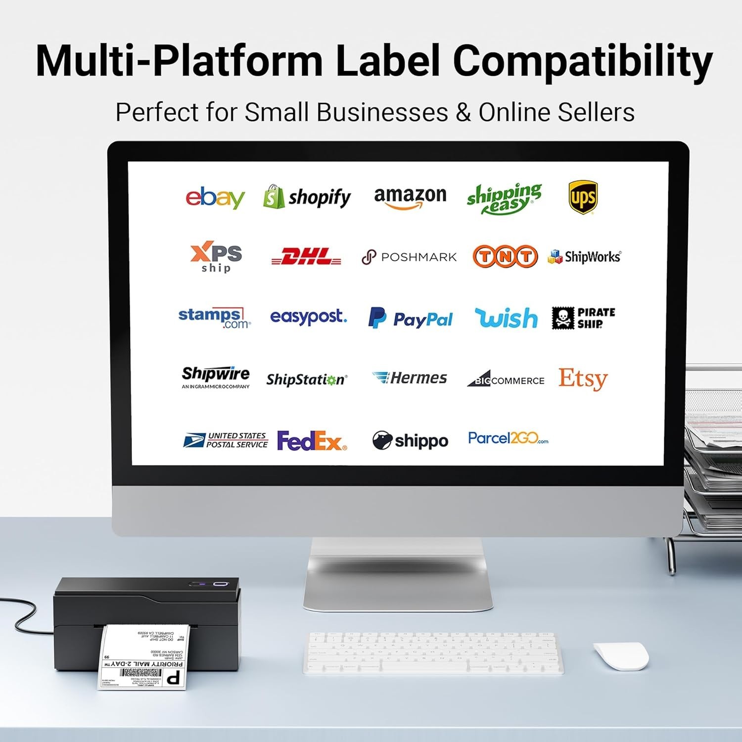 Shipping Label Printer Bluetooth+USB 4×6 Thermal Label Printer +30 Free Labels