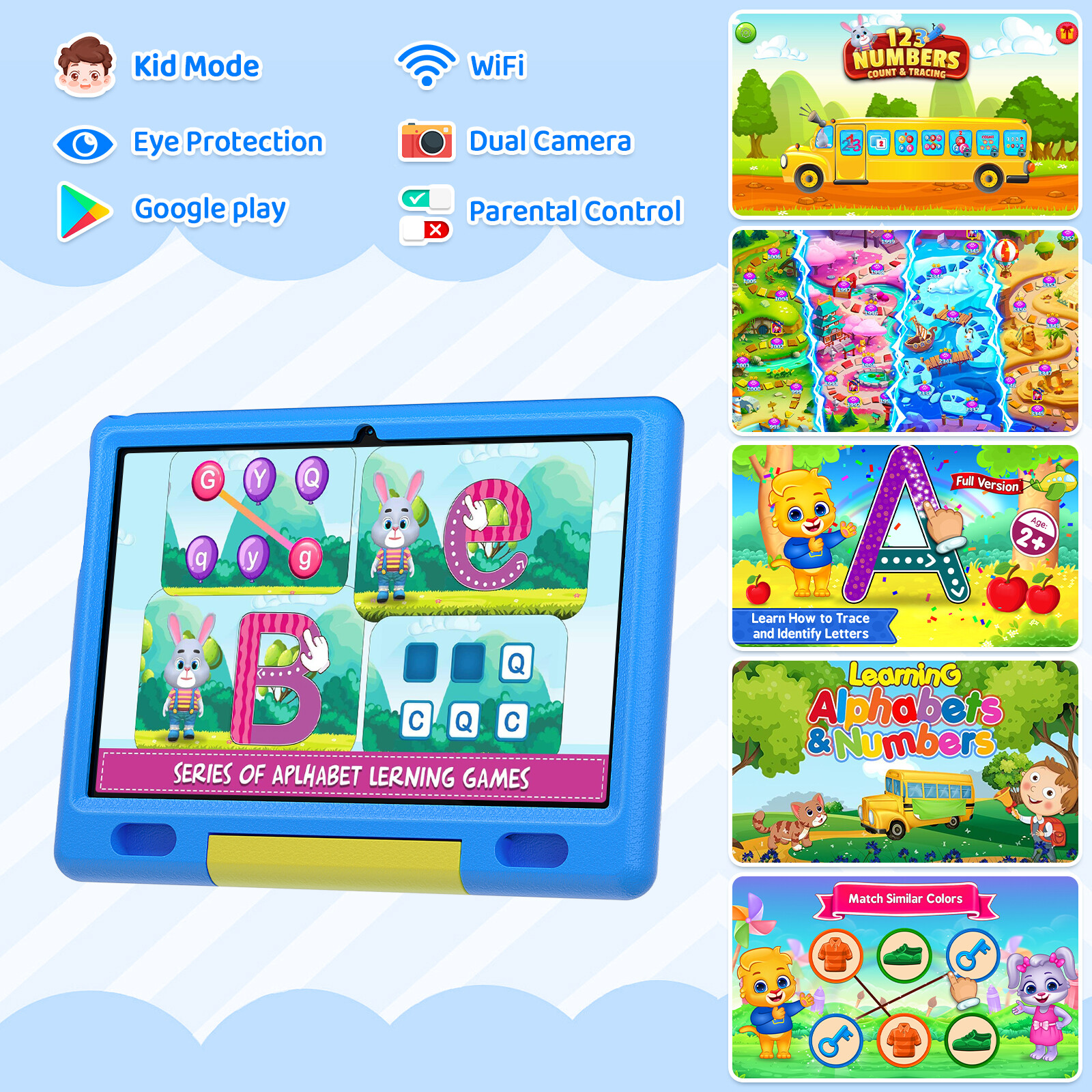 Kids Tablet 10 inch Android 13 Tablet 2GB 32GB Shockproof PC laptop Dual Camera