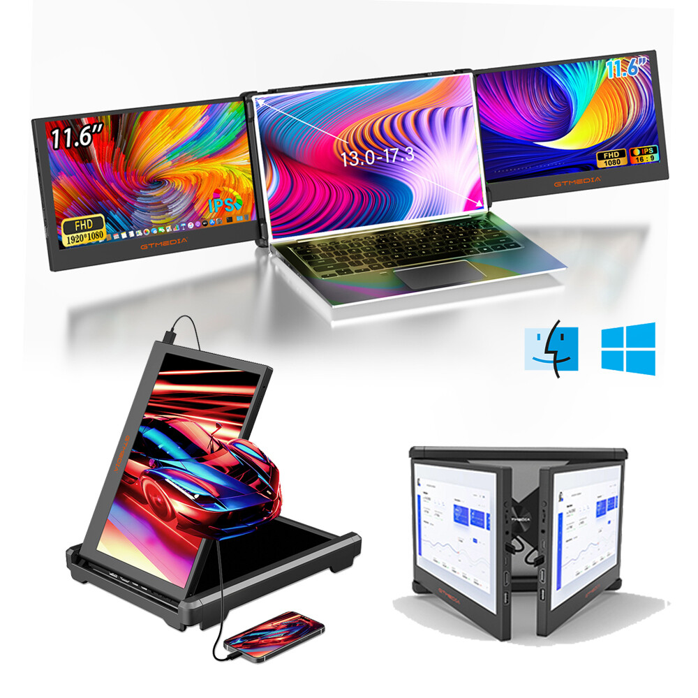 Tri-fold Portable Monitor IPS Dual Screen FHD Laptop External Display HDMI USB-C