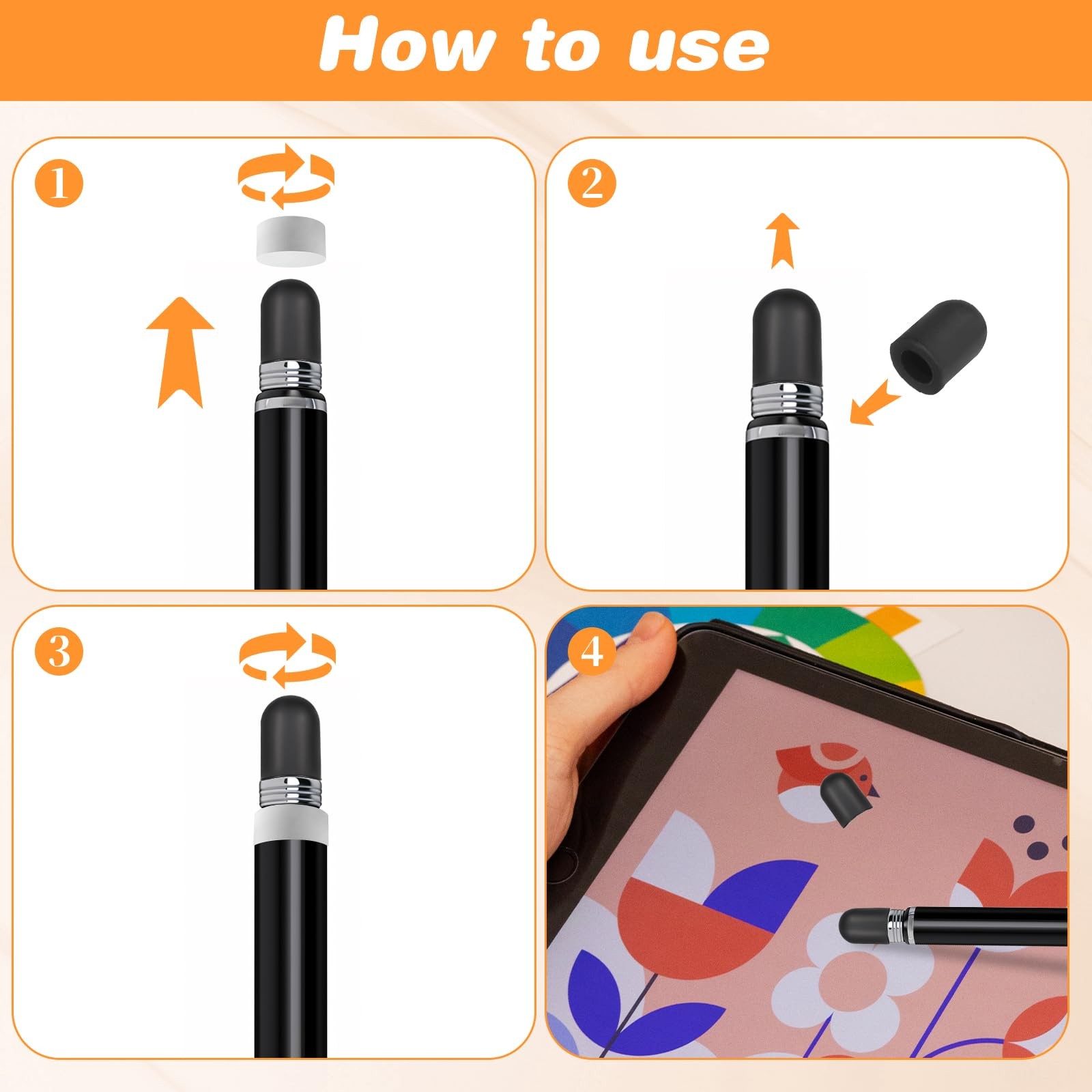 60PCS Stylus Rubber Tips for Pens, no Scratch 0.5cm & 0.7cm, Black