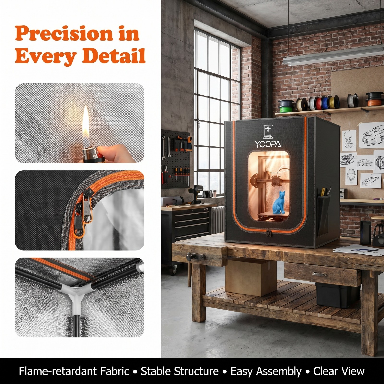 3D Printer Enclosure with LED Light Large Fireproof Dustproof for Ender 3 CR-10