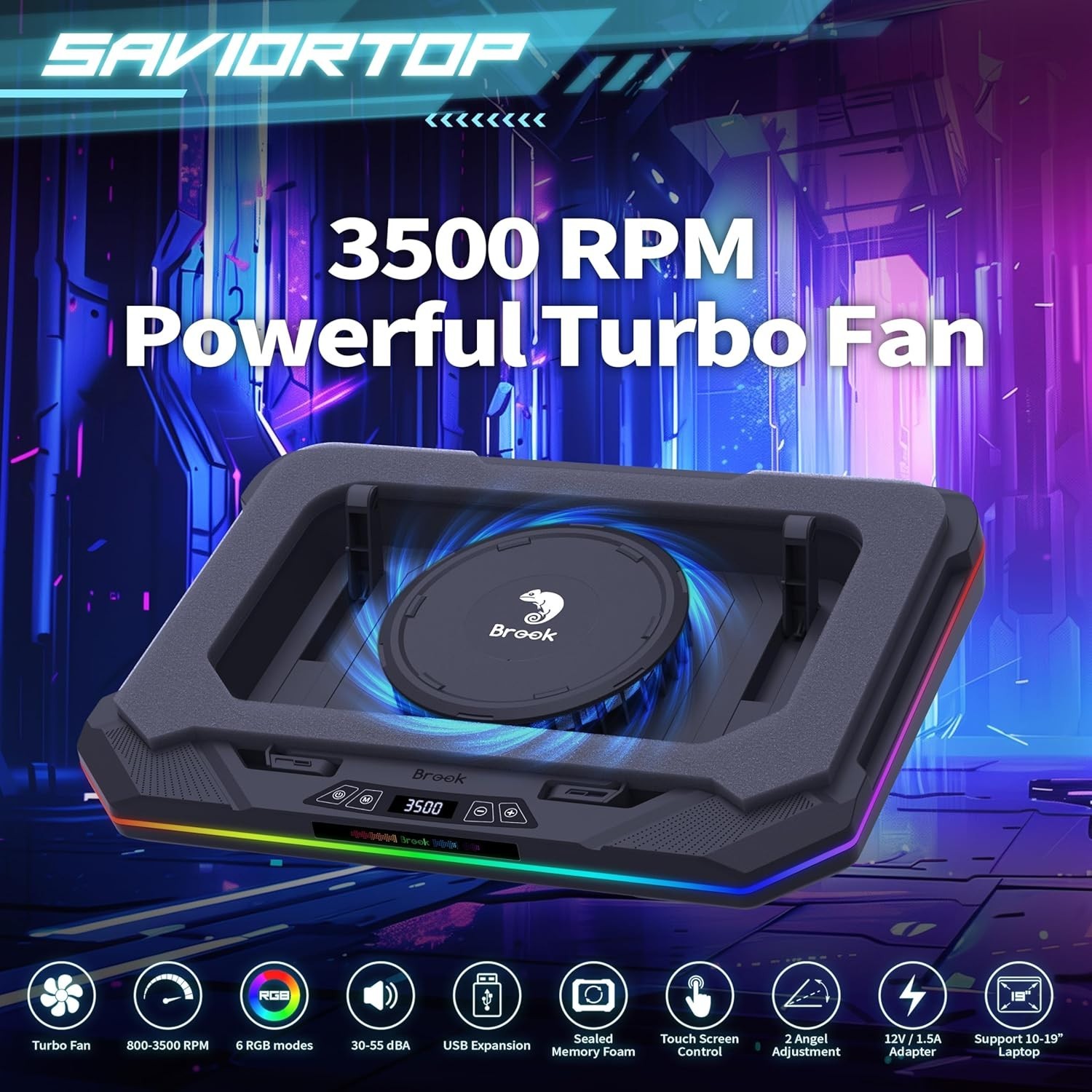 Saviortop Gaming Laptop Cooling Pad: High-Speed 3500 RPM Laptop Cooler, V.2026