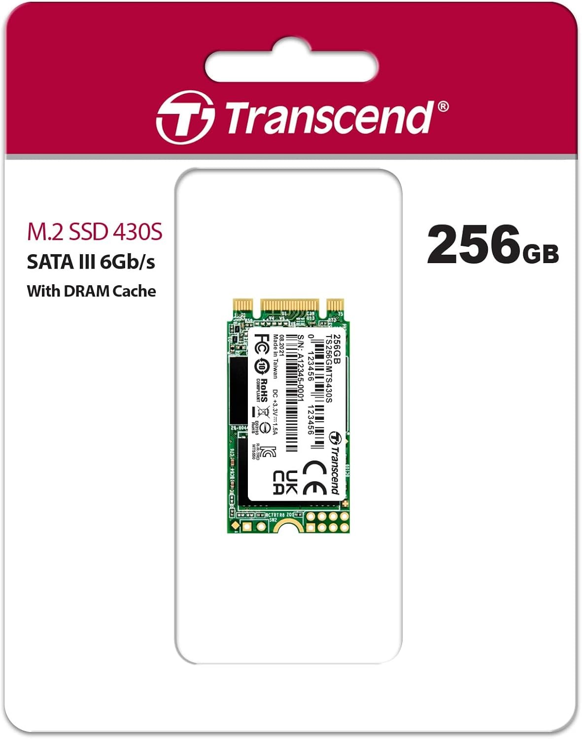 Transcend MTS430S 256GB M.2 2242 SATA III 6Gb/s SSD, Read/Write up to 530/400 MB