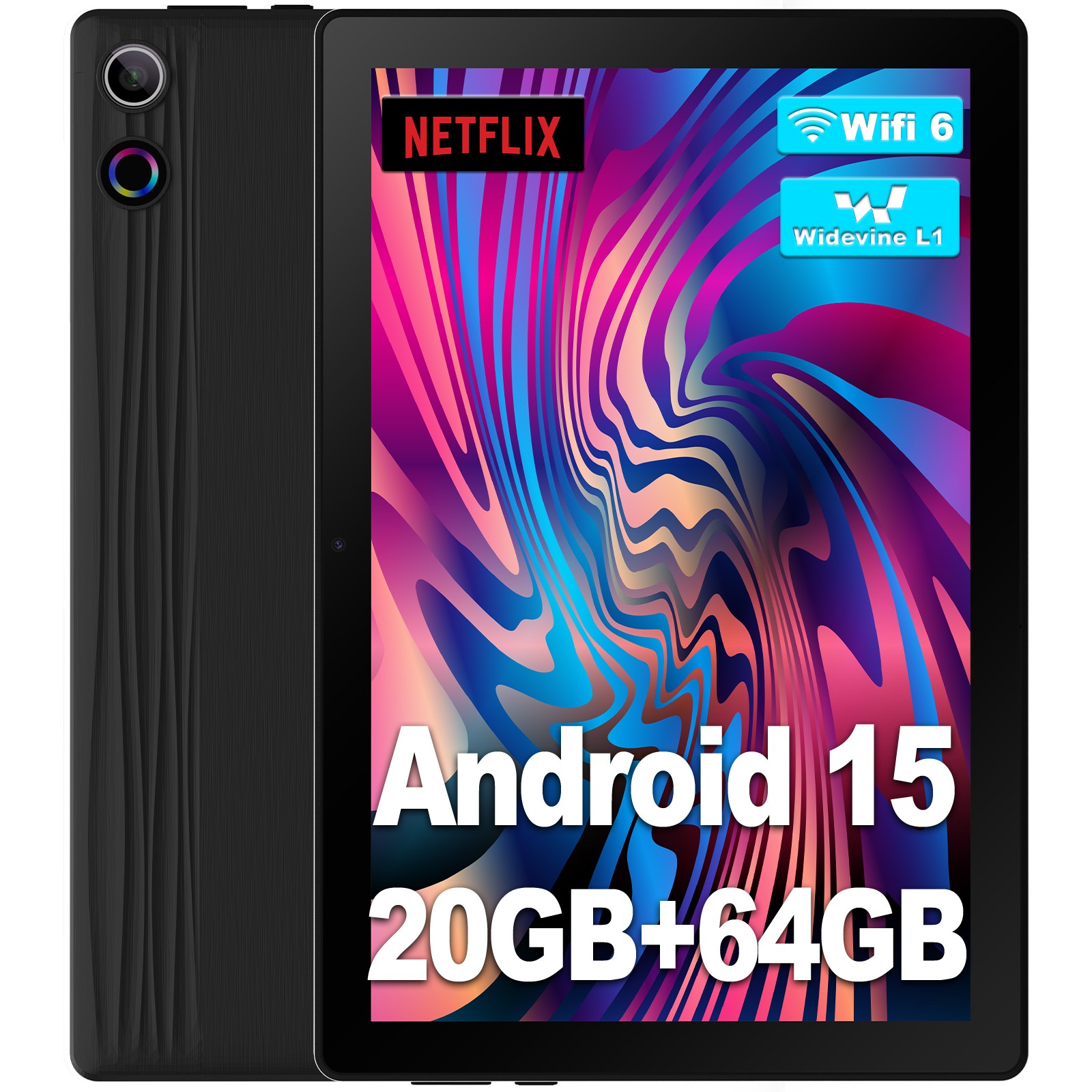 10.1 inch WIFI Tablet Android 15 HD 20+64GB Tablet Quad-Core Netflix Dual Camera