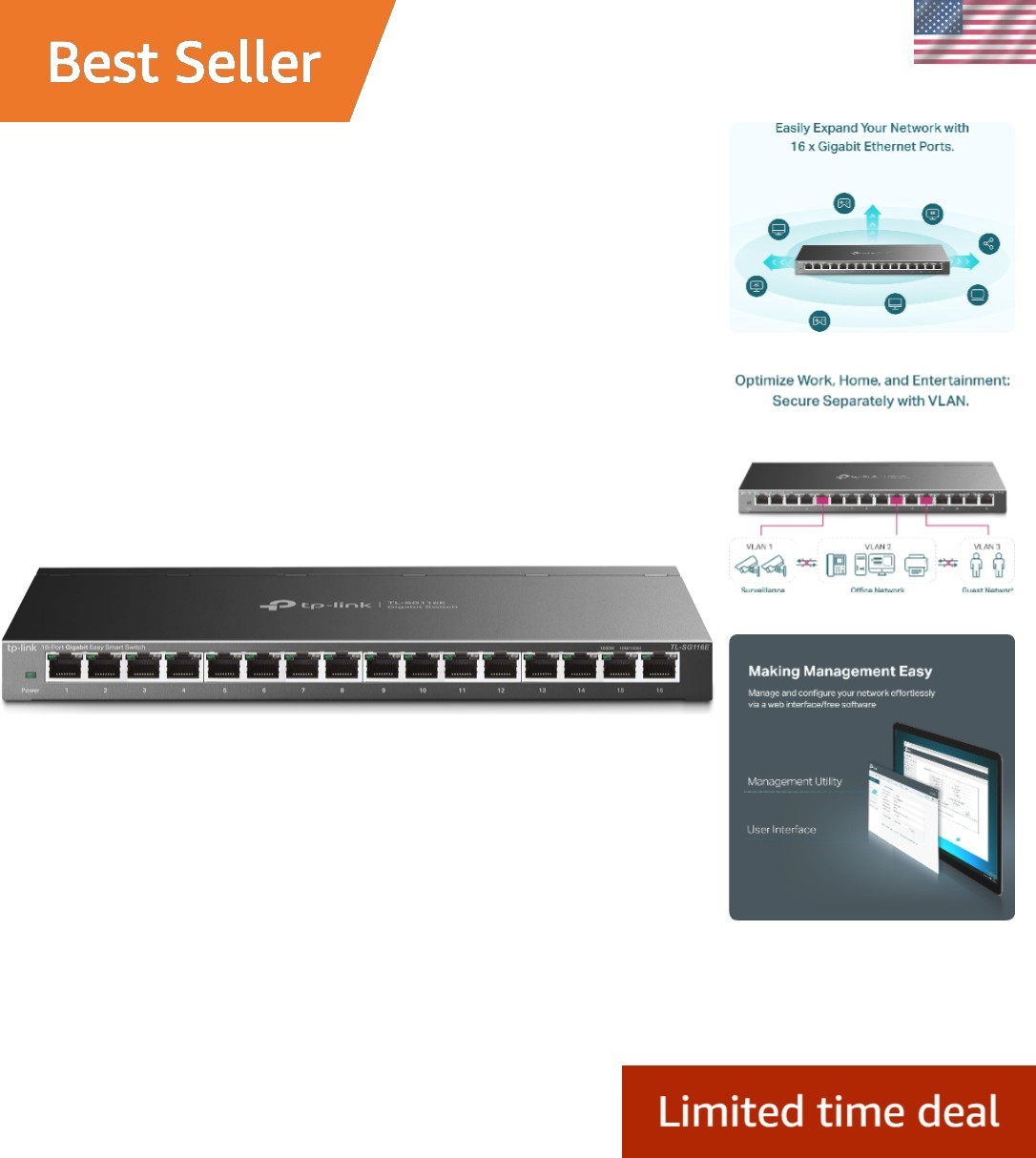 16 Port Gigabit Switch | Easy Smart Managed | Plug & Play | Limited Lifetime …