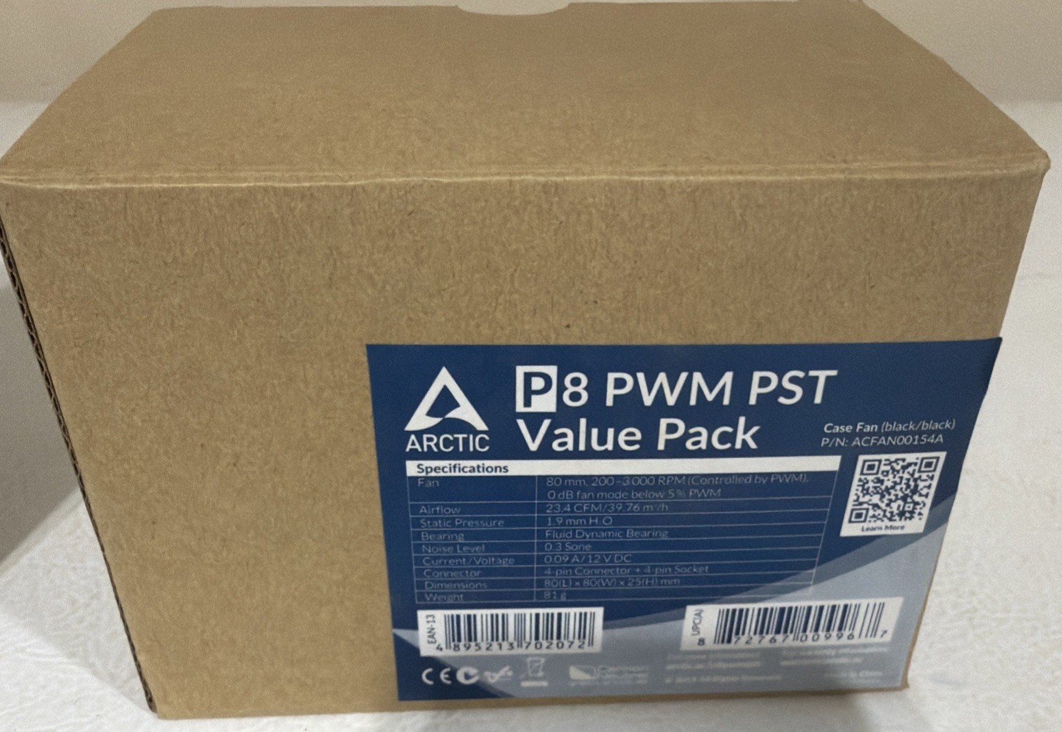 ARCTIC P8 PWM PST (Black) 5 Pack 80 mm Case Fan PWM Sharing Technology PST PC