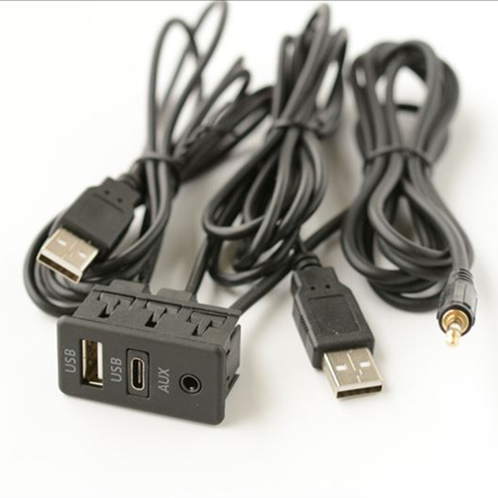 Dash AUX Flush Panel Mount Extension Cable Adapter 2 USB Port For Car Truck SUV