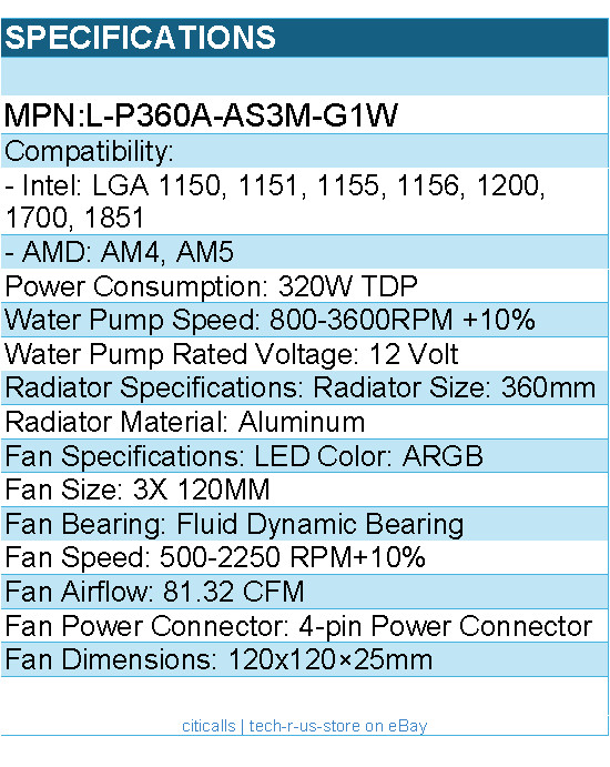 TRYX L-P360A-AS3M-G1W Fan – PANORAMA ARGB 360mm Liquid Cooler White Retail