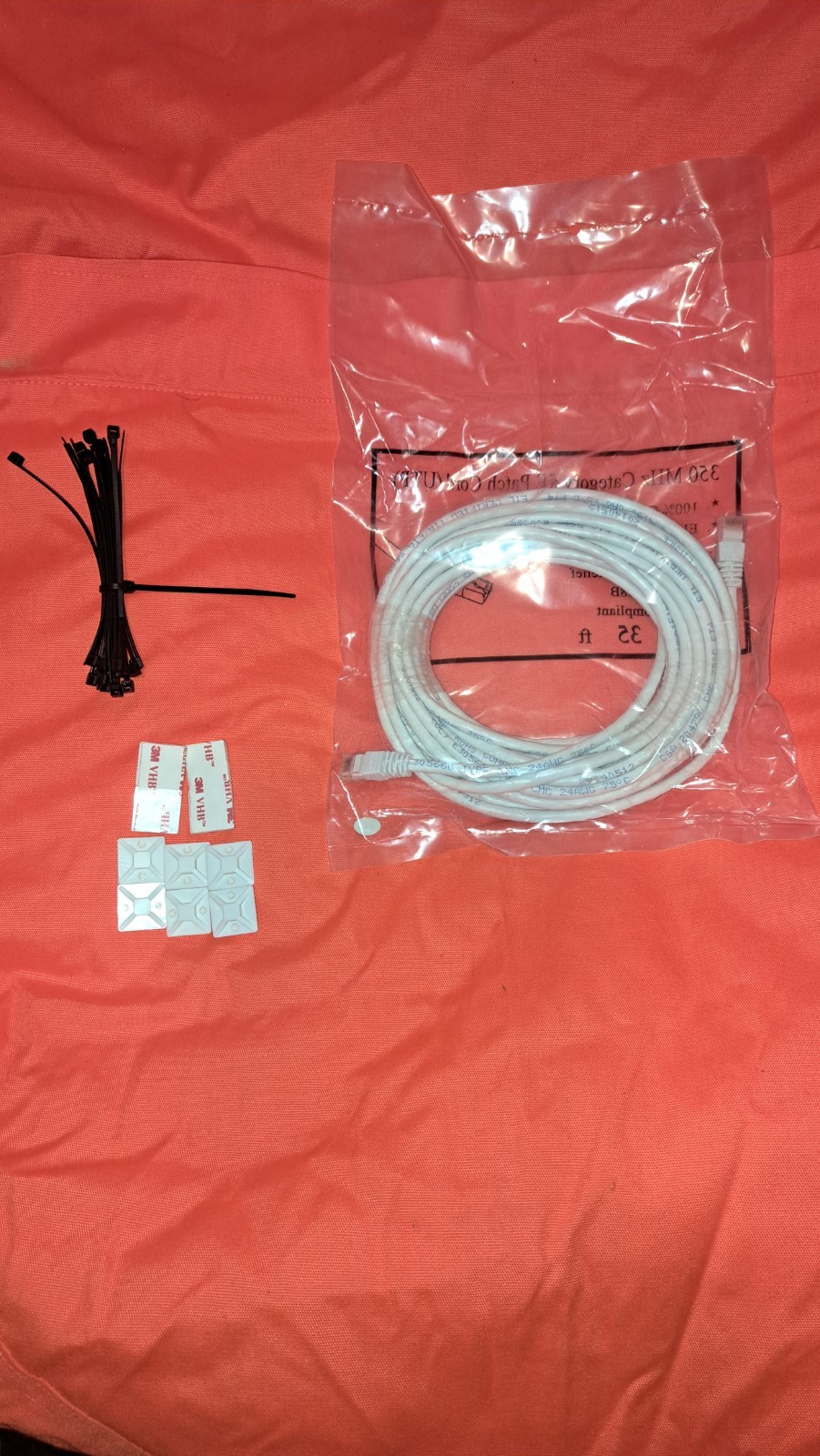 Cat 5e Patch Cord Cable 35ft 100% Copper 350MHz UTP 35 Ft + Mounts & Ties New