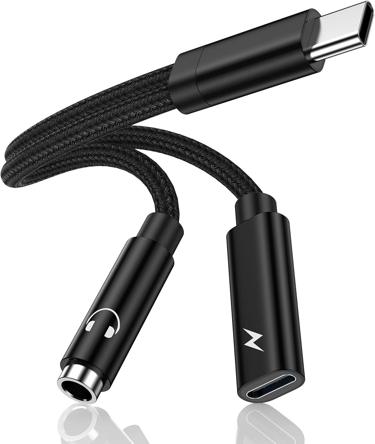 Samsung Galaxy S25 Headphone Adapter, 2 in 1 USB C to 3.5mm Aux Audio black