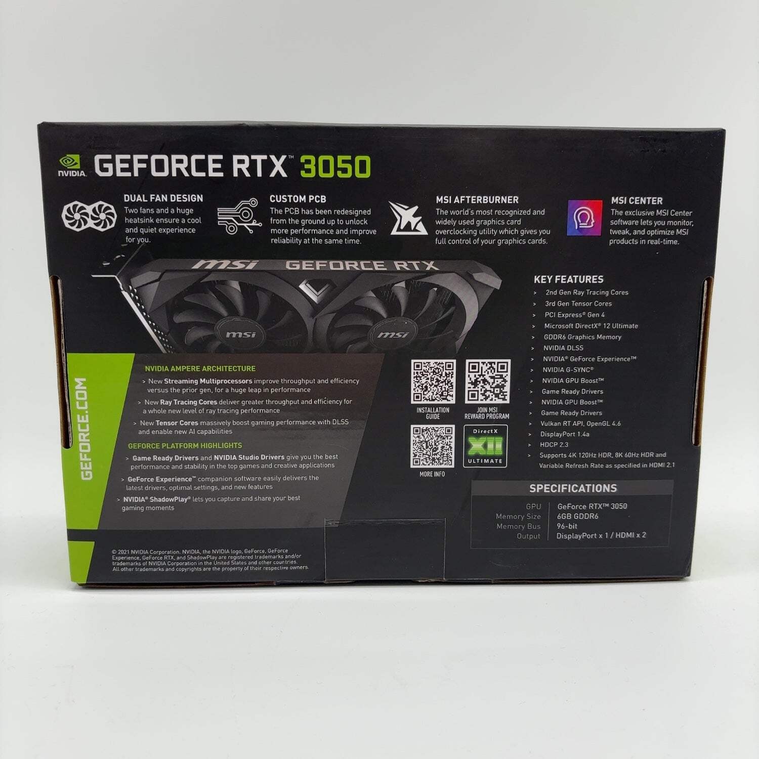 MSI GeForce RTX 3050 Ventus 2X OC 6GB GDDR6 Graphics Card 912-V812-060