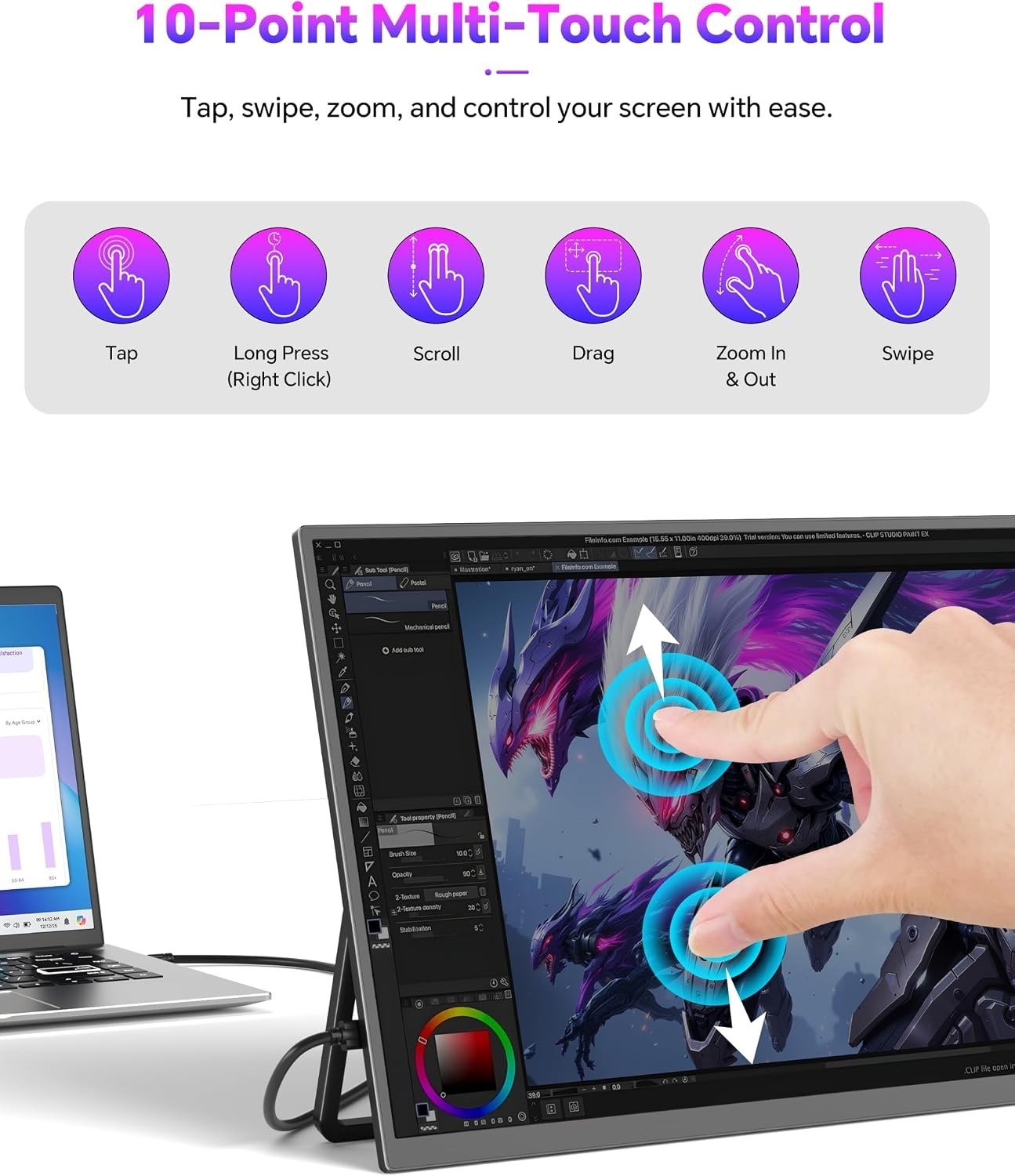 HotYeah 15.6″ Portable Touchscreen Monitor 1080p FHD with Speaker and Case