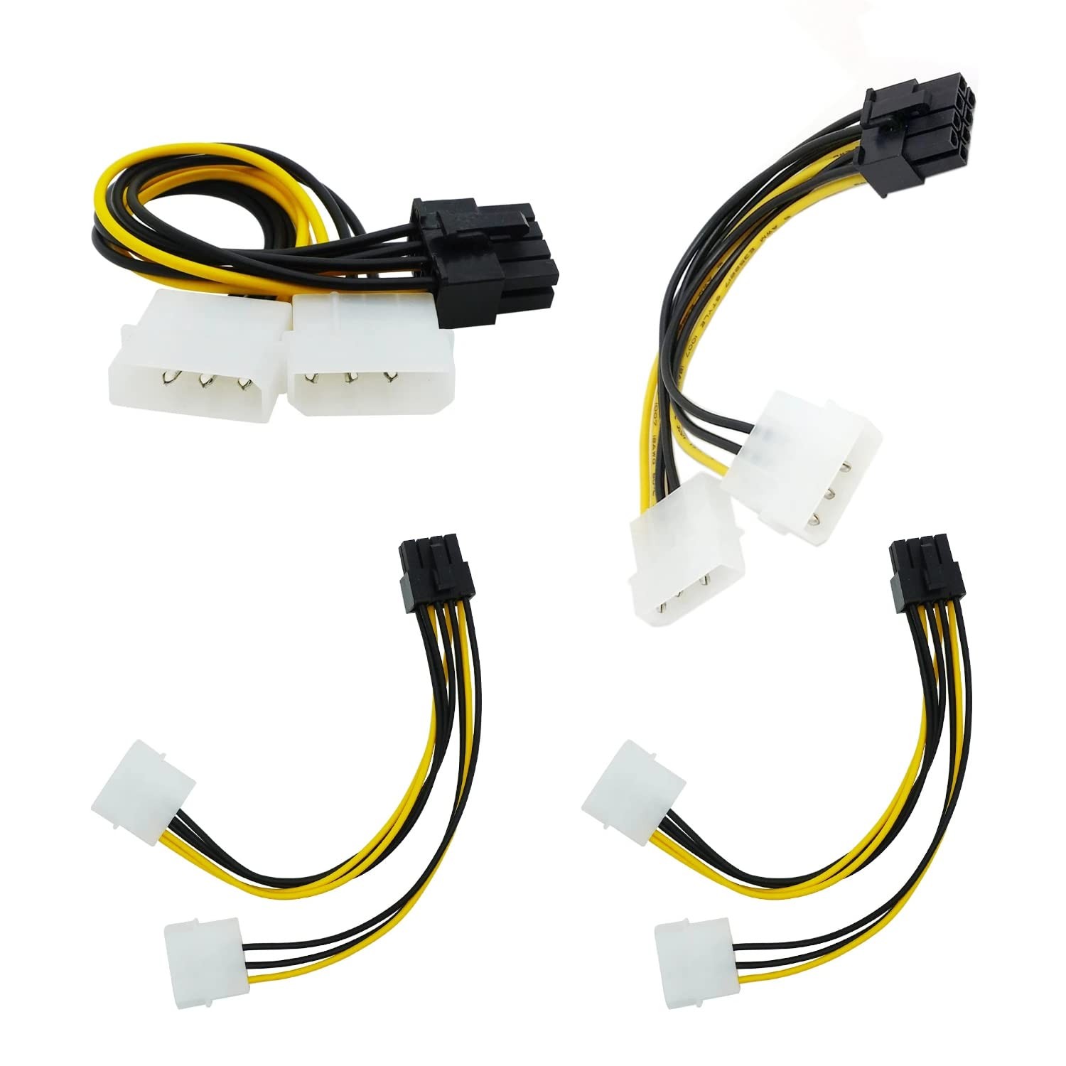 4 Pack 8-Pin PciE to Molex Dual 4-Pin Graphic Video Card Power Cord Y Splitte…