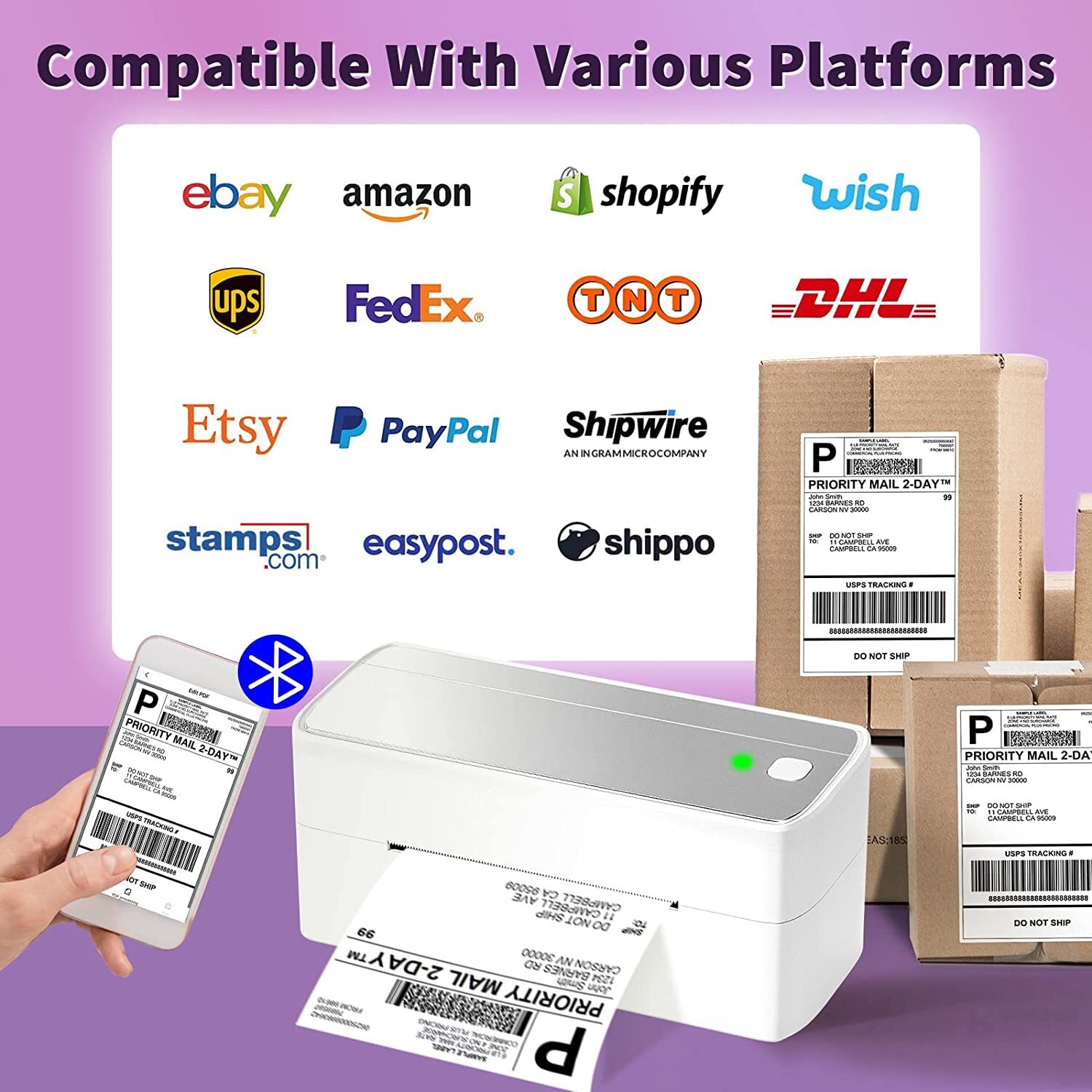 Bluetooth Thermal Shipping Label Printer for Shipping Packages Label Maker Lot