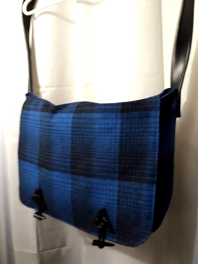 New Plaid Wool Laptop Messenger Shoulder Bag Blue Black classic Organizer Tote