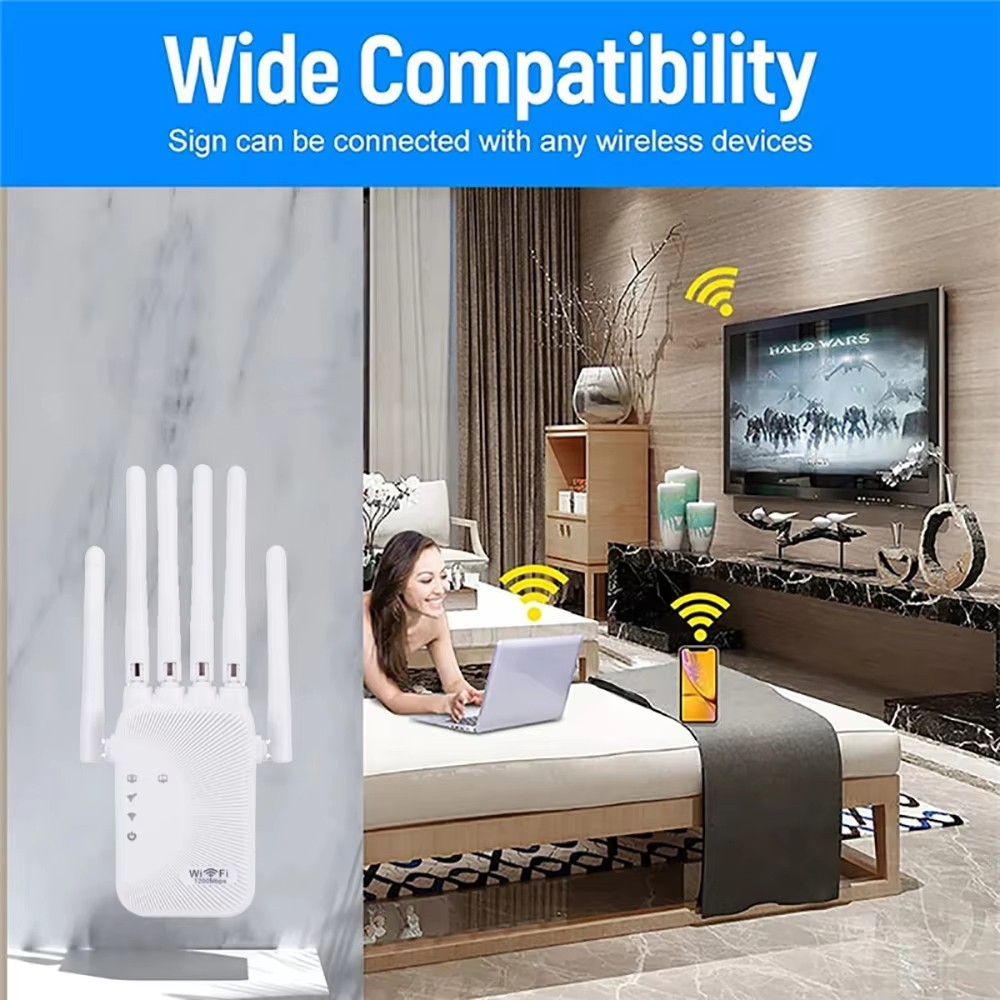 WiFi Extender 6-Antenna Strong Signal, 1200Mbps Dual Band (5GHz/2.4GHz) Booster