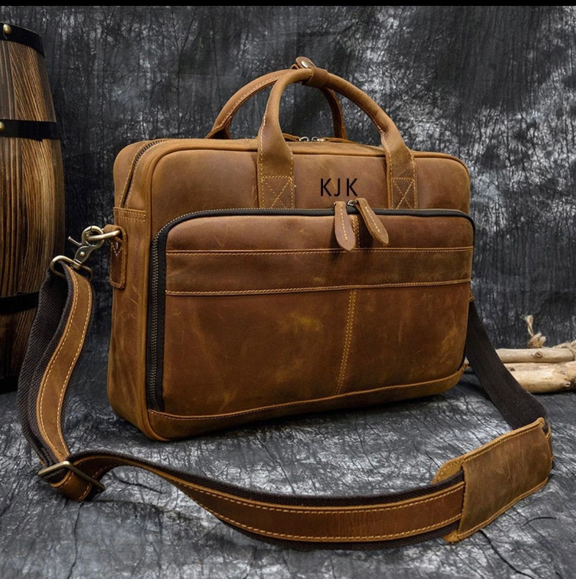 Personalized Leather Laptop Bag, Leather Work Bag with Compartments, Custom,