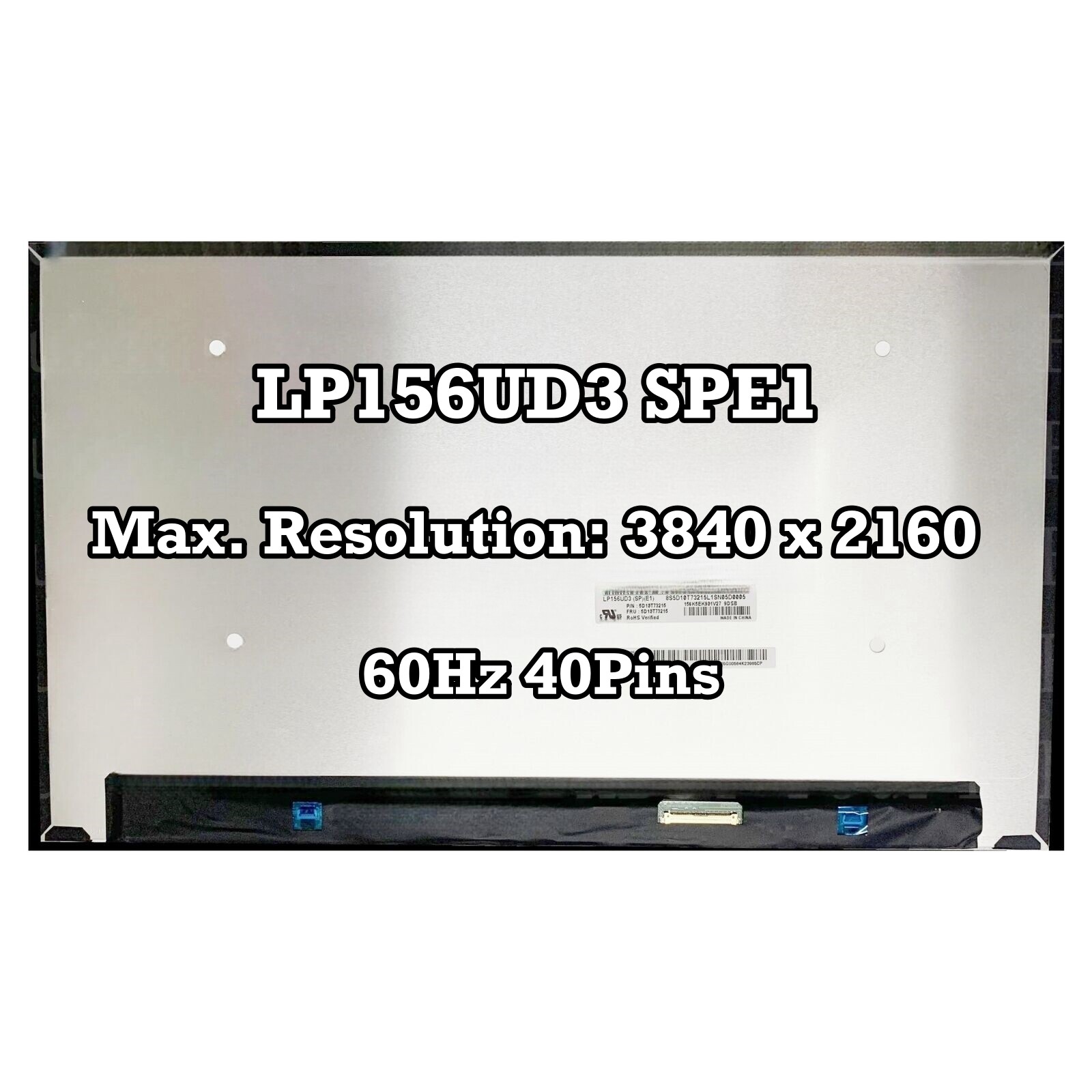 LP156UD3 SPE1 LED LCD Screen Replacement IPS UHD 4K 72% NTSC Nits 500 cd/m2 60Hz