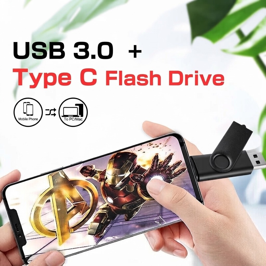 256GB USB Flash Drive USB 3.0 Type-C OTG Memory Stick Laptop Phone