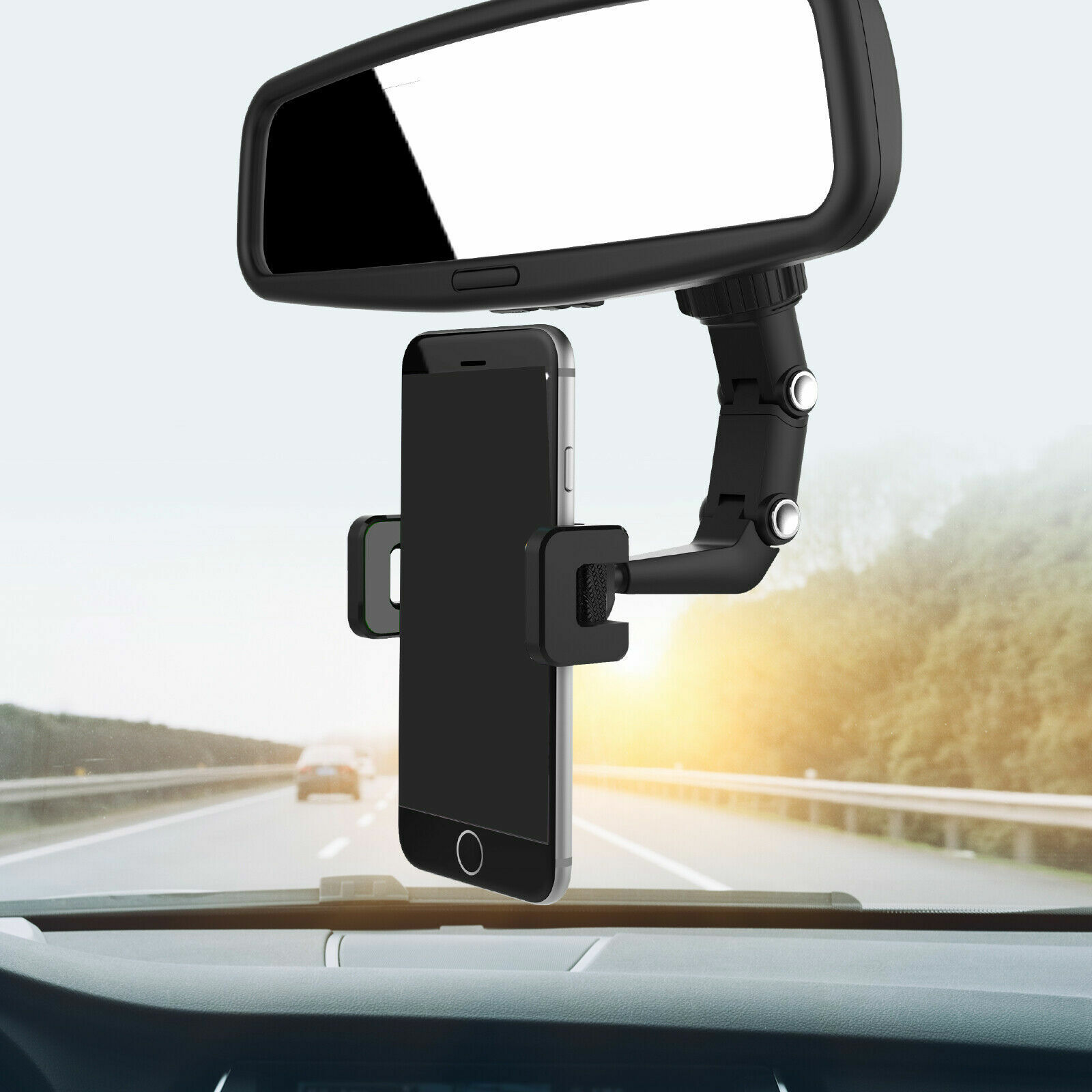 360° Rotation Car Rear View Mirror Mount Holder Stand for iPhone Android Phone