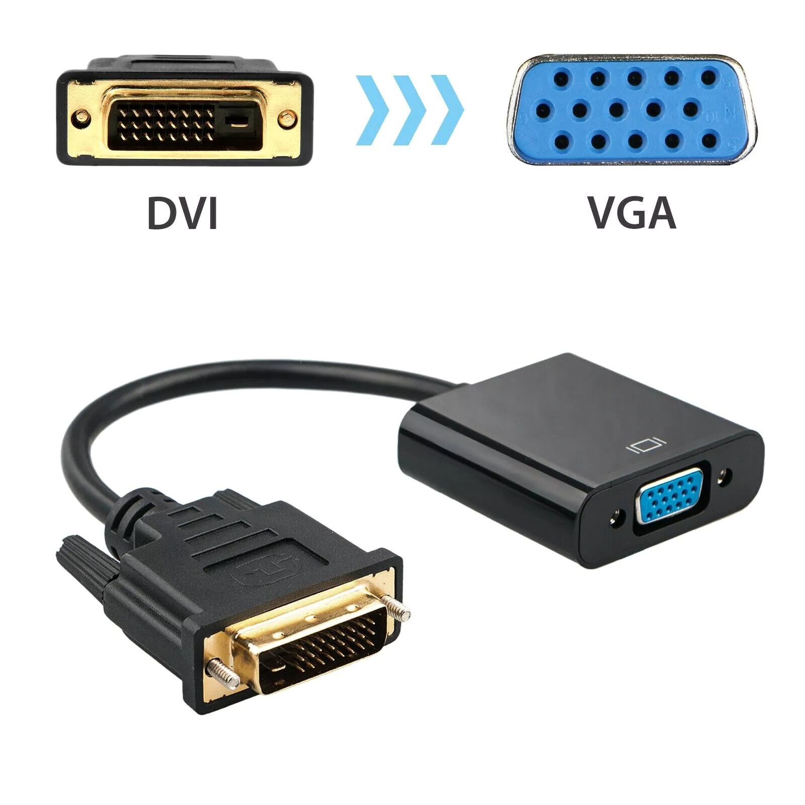 Plug-N-Play DVI to VGA Cable Adapter 1080P HD Converter No Drivers Needed
