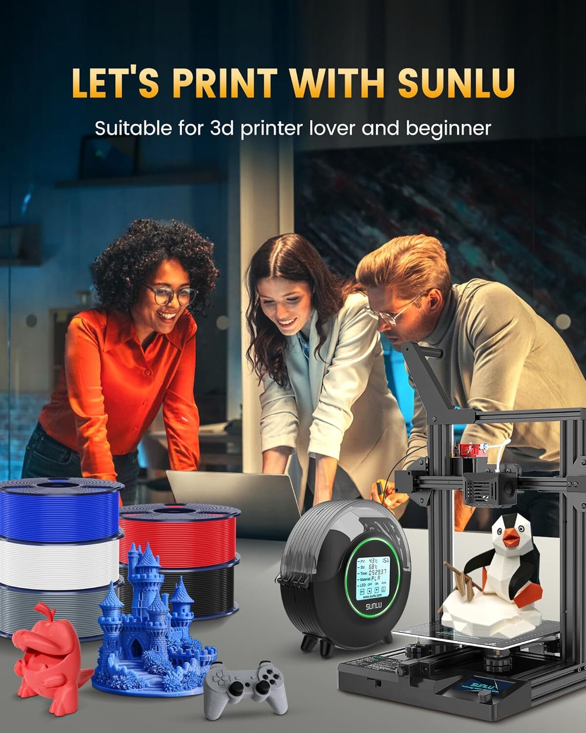 【ADD 10, PAY 6】SUNLU PETG PLA+ PLA ABS SILK 3D Printer Filament 1.75mm 1KG Neat