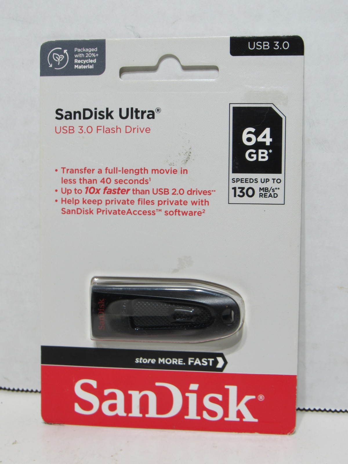 SANDISK Ultra CZ48 64GB USB 3.0 Flash Thumb Drive Transfer Speeds Up To 130MB/s