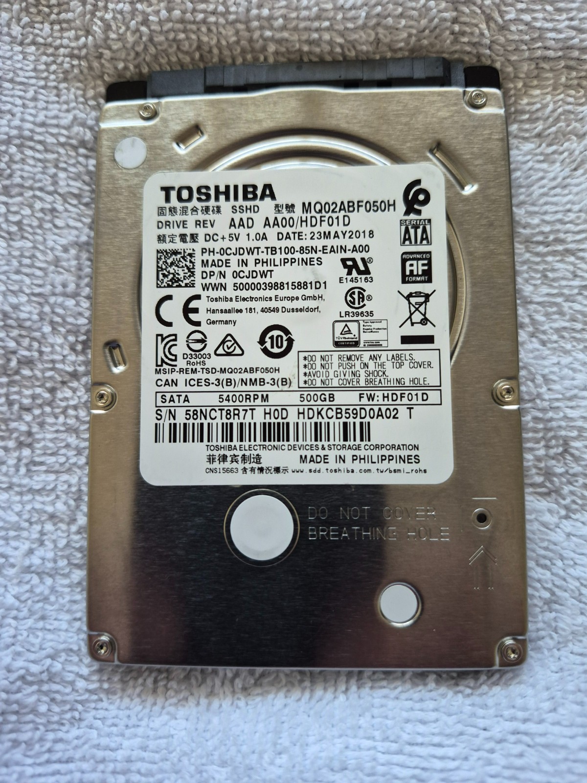 Toshiba MQ02ABF050H 500GB SSHD 2.5″ SATA Laptop HDD Hybrid Tested 2249 Hours