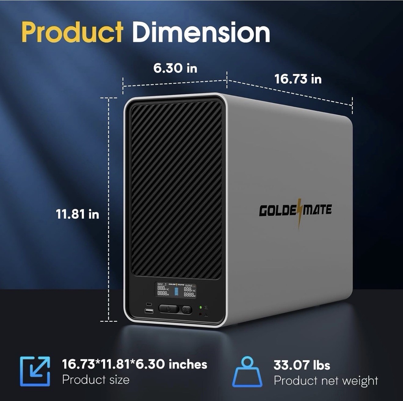 Goldenmate 1500VA 1000W Pure Sine Wave UPS Backup Power Supply LiFePO4 Battery