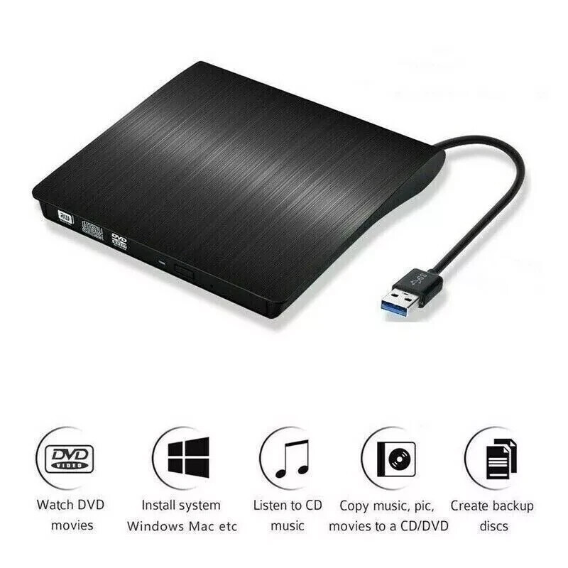 Slim External CD DVD Drive USB 3.0 Disc Player Burner Writer For Laptop PC Mac