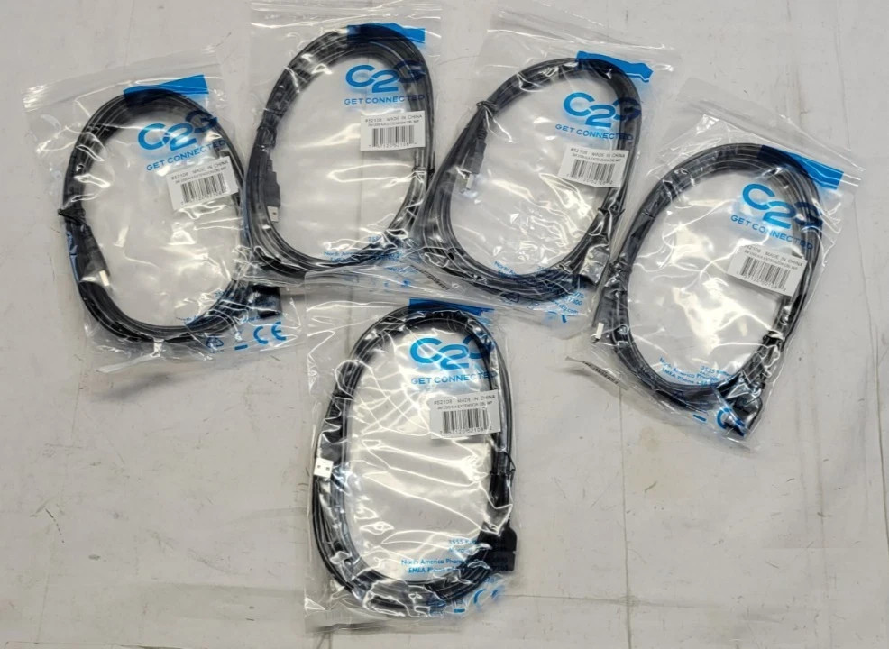 Lot 5 x C2G #52108 – 3m USB 2.0 A Male to A Female Extension Cables – Black