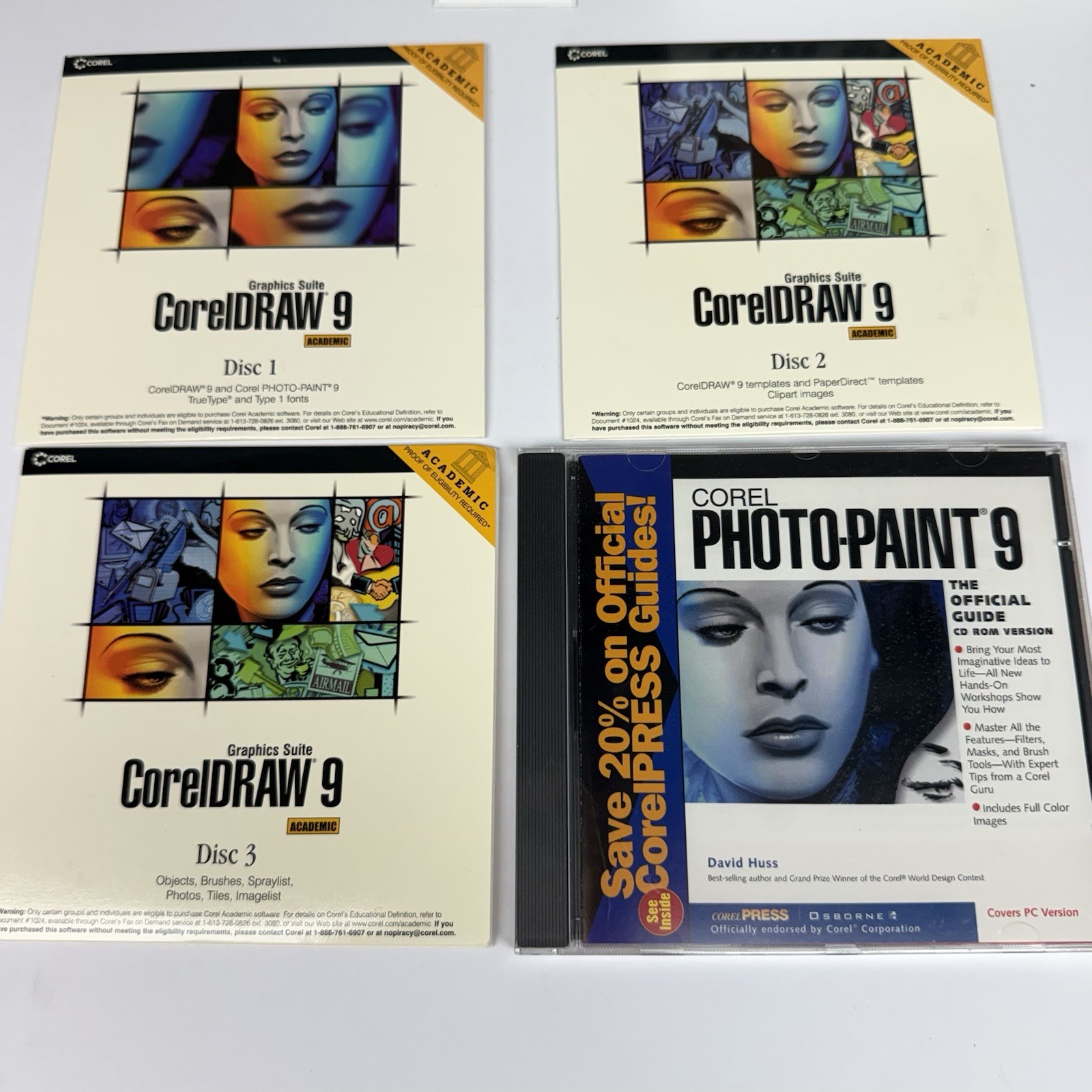 CorelDRAW 9 Graphics Suite Academic Edition COMPLETE 3 Disc Set Photo-Paint 9