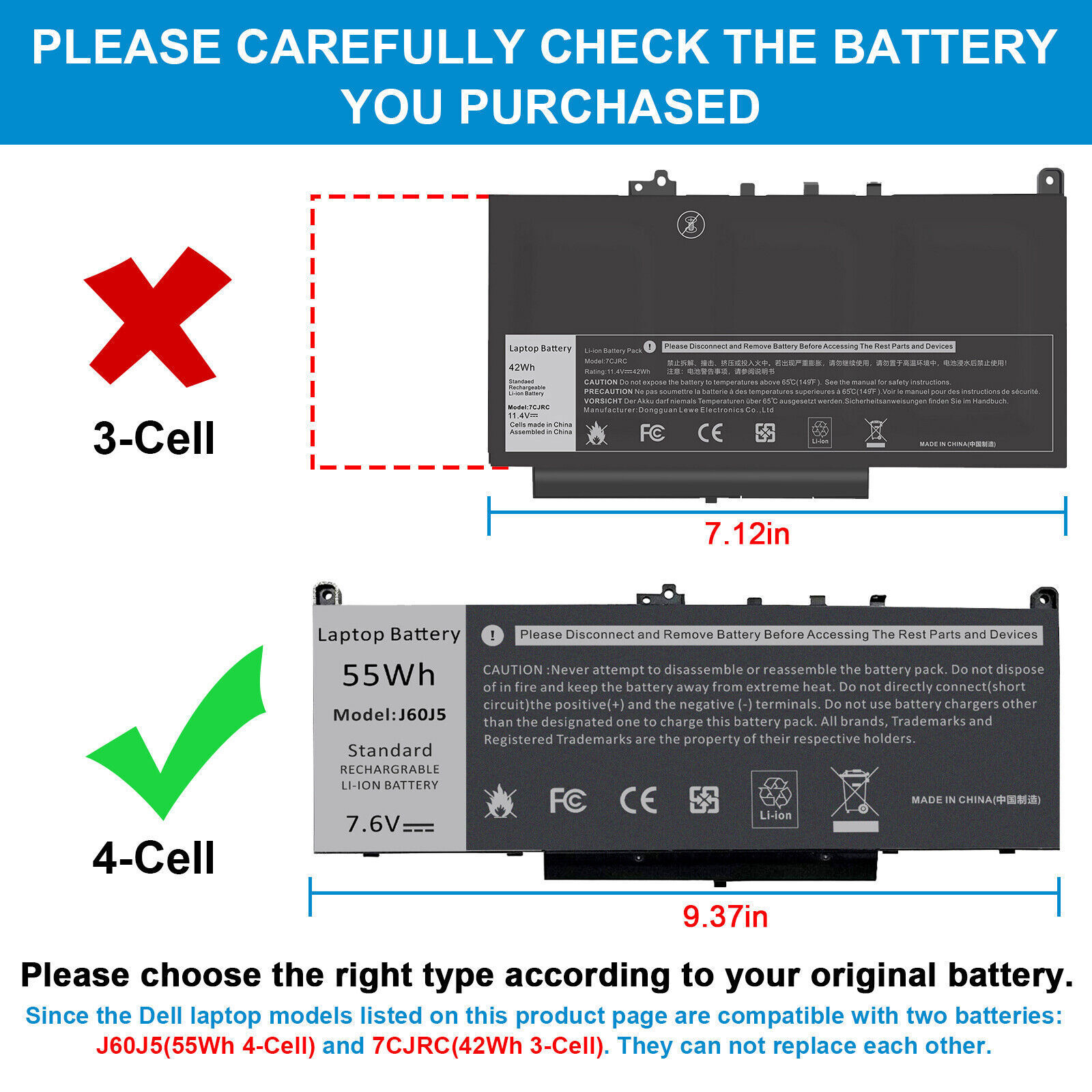 ✅LOT J60J5 Battery For Dell Latitude E7270 E7470 R1V85 MC34Y 242WD PDNM2 55Wh