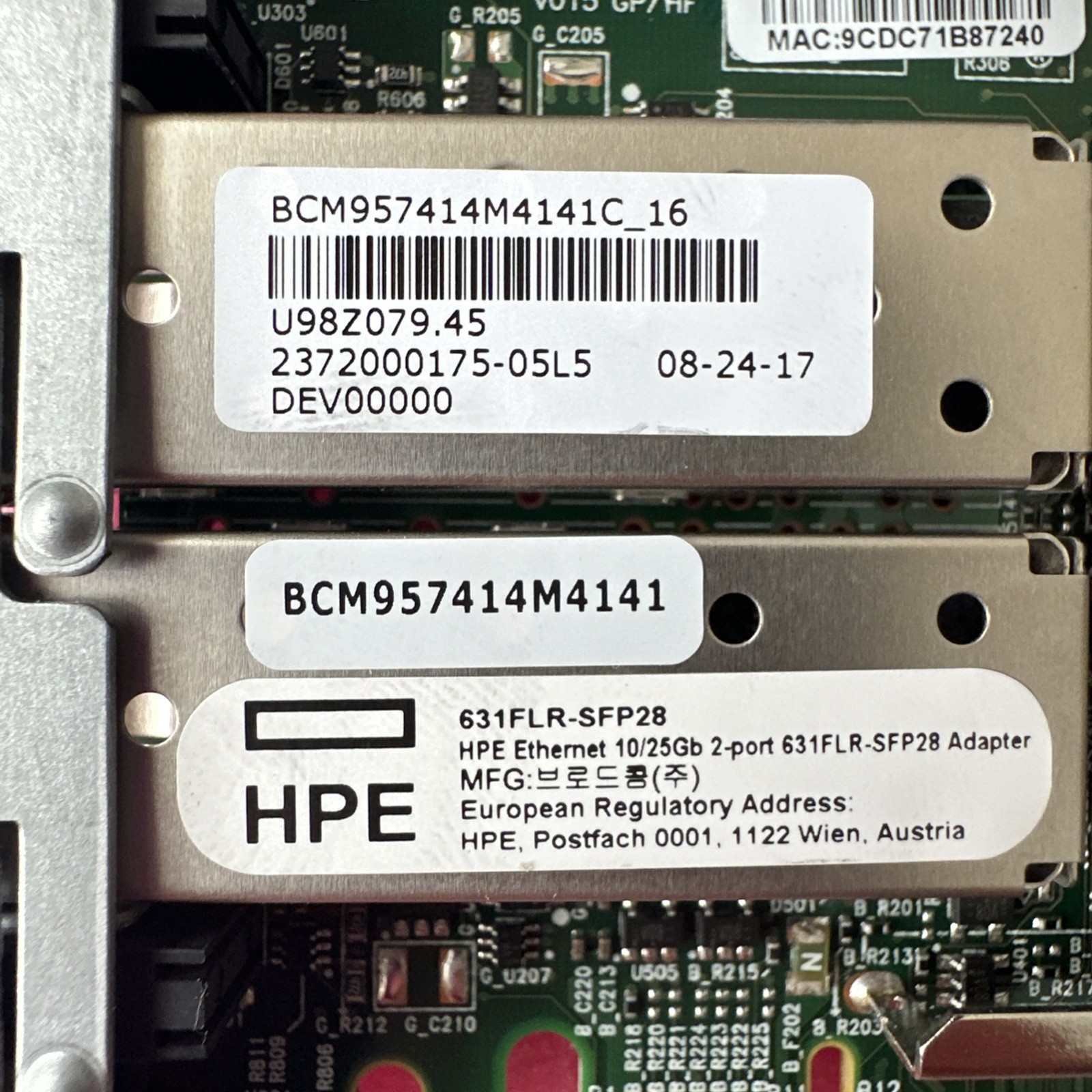 HPE Ethernet 10/25Gb 2Port 631FLR-SFP28 Adapter 817707-001 840133-001 817709-B21