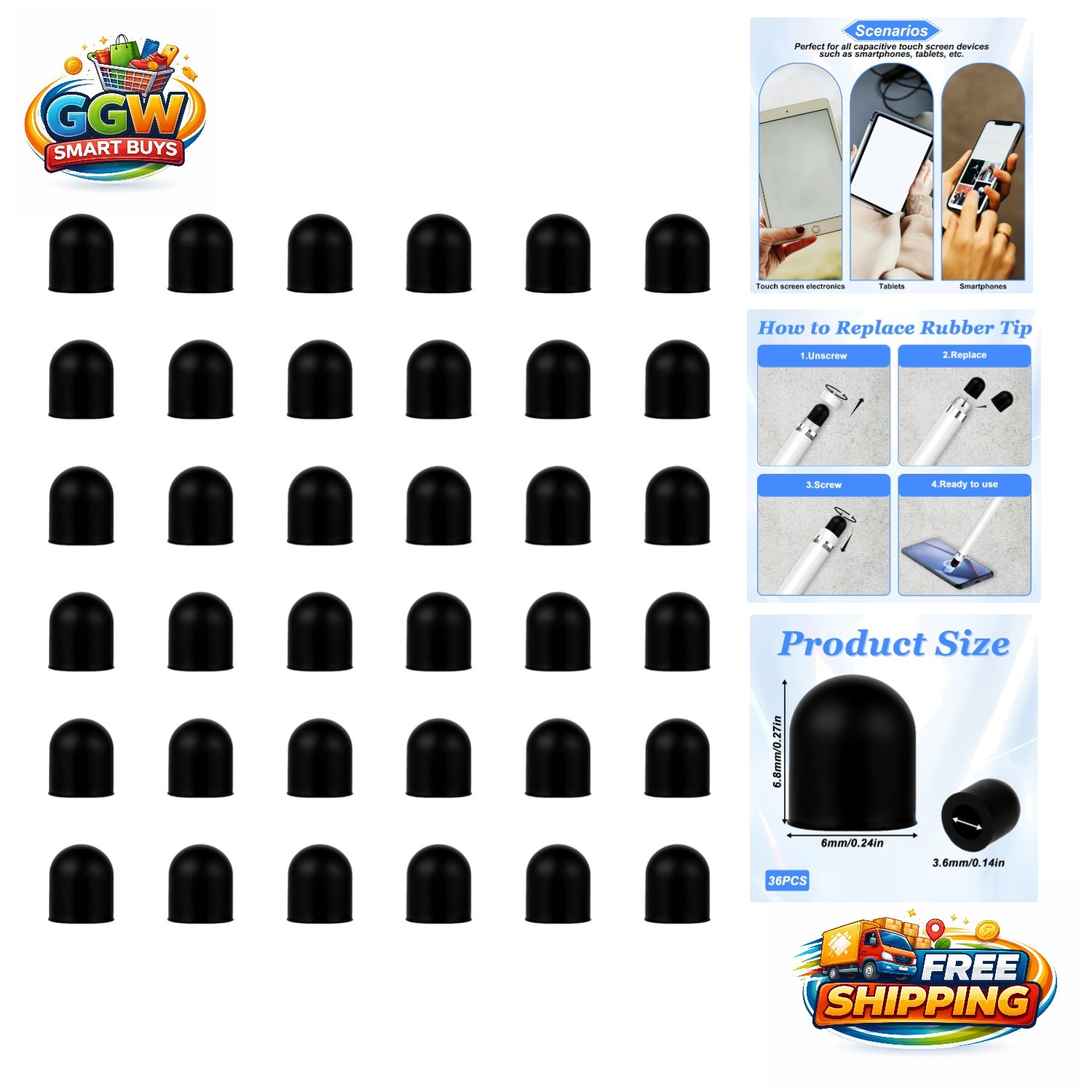 36 Pcs Stylus Pen Tips – 0.24 Inch Replacement Nibs for High Sensitivity Use
