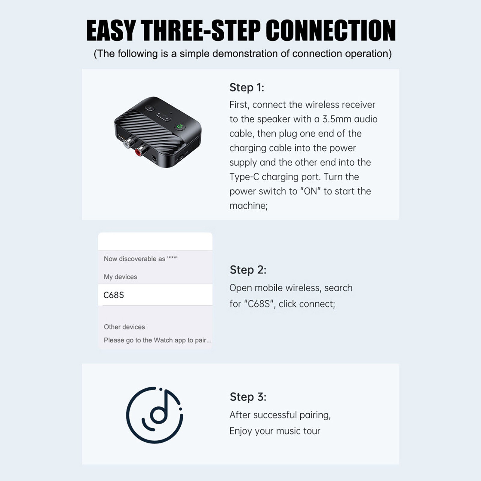 1 PC Portable Bluetooth 5.3 Receiver Adapter Wireless Audio Receiver Accessories