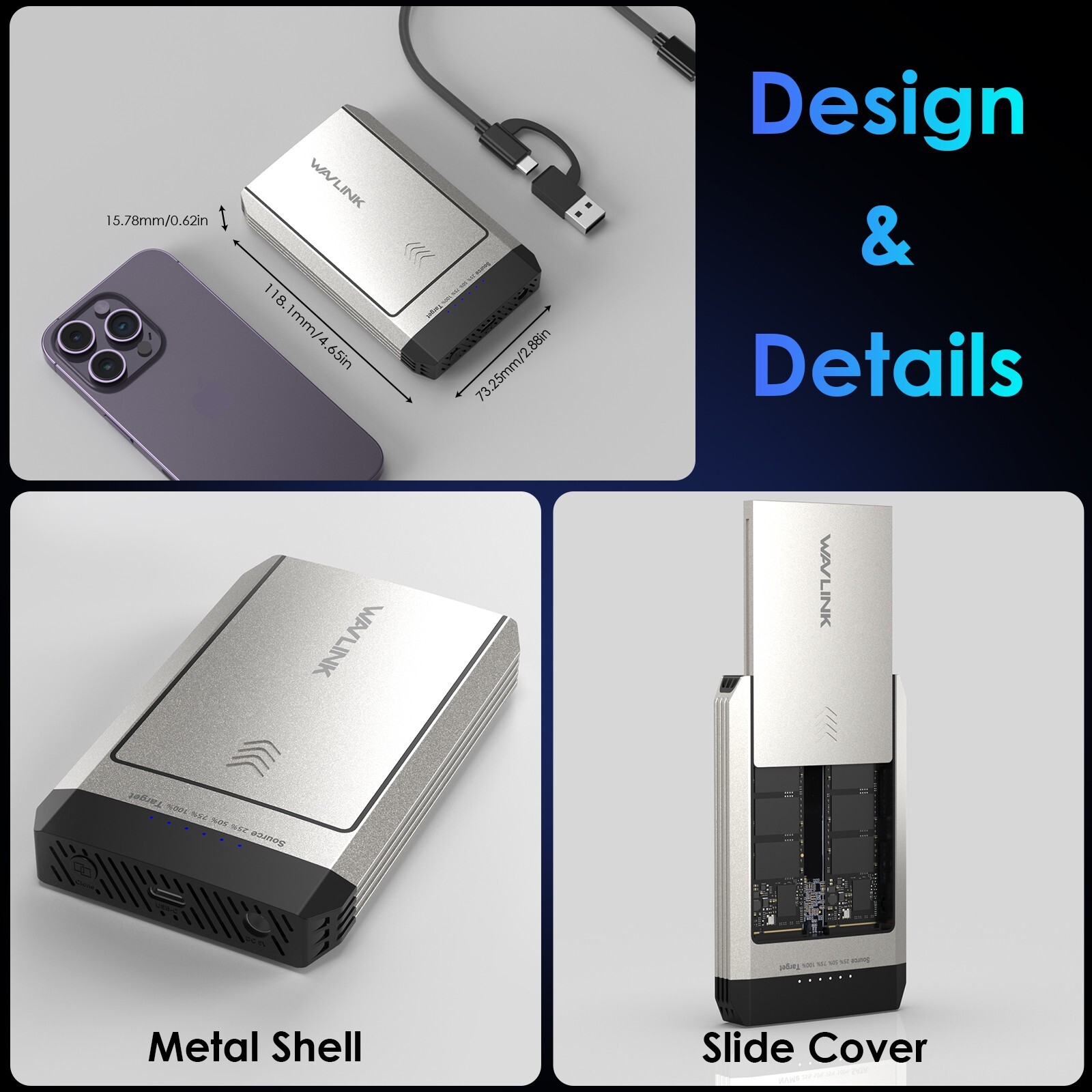 M2 PCIe SATA SSD Hard Drive Enclosure USB-C Dual-Bay 20Gbps Aluminum AHCI/NVMe