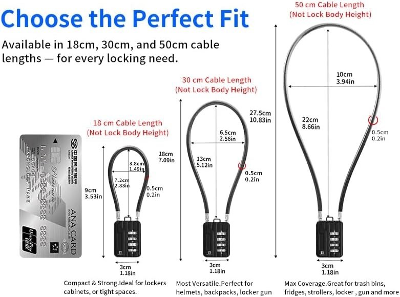 201 4-Digit Cable Padlock, 20 in 50cm 5mm Cable Loop, 1 Pack | 20 in 50cm fle…