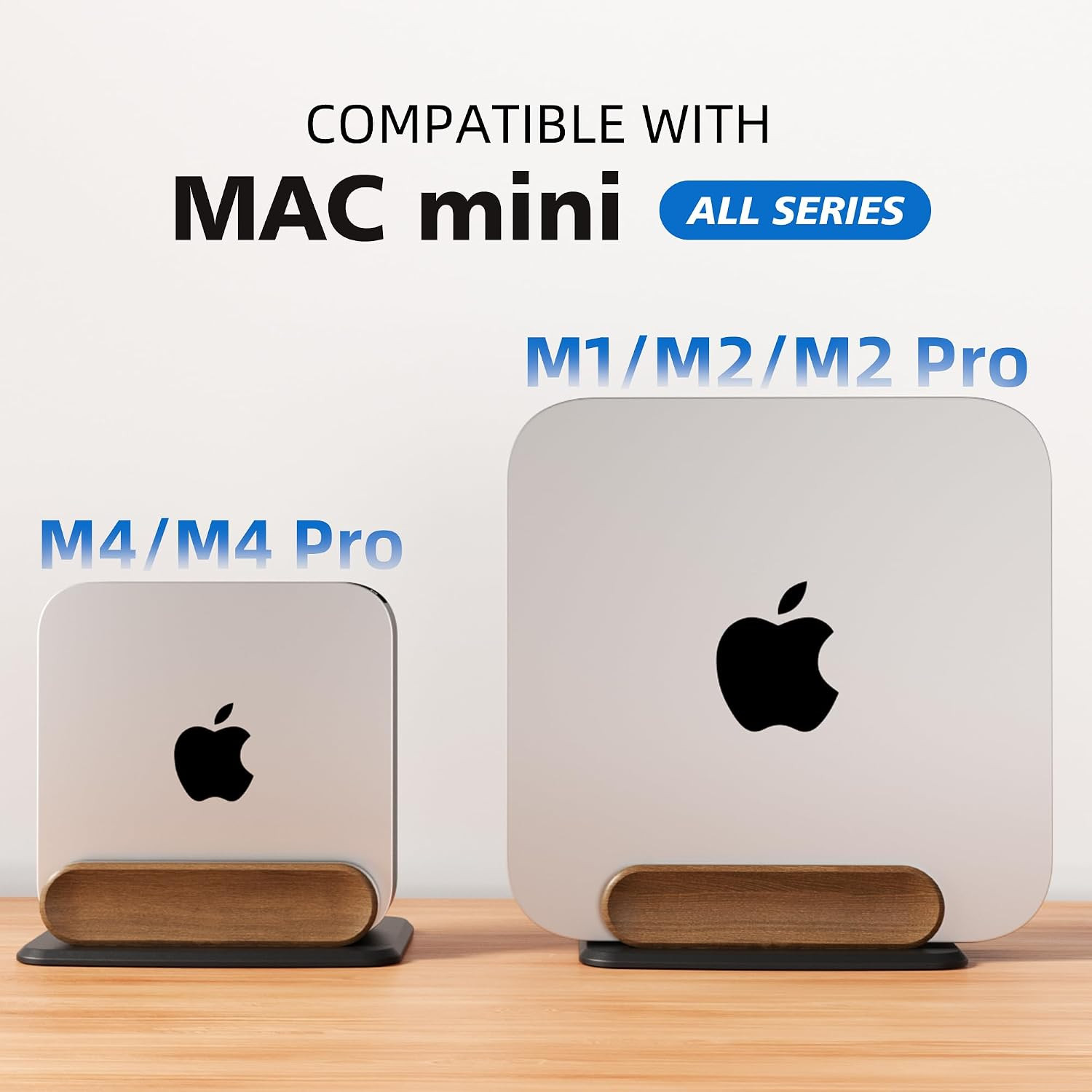 Mac Mini Vertical Stand, Universal Aluminum & Wooden Desktop Holder