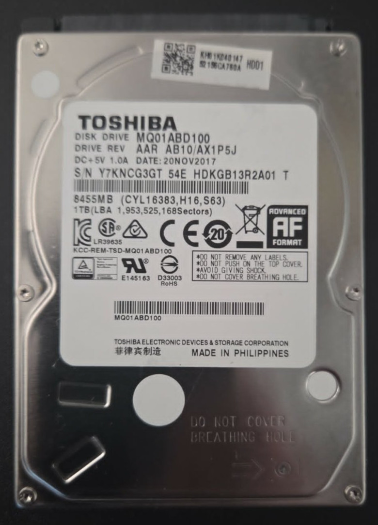 Toshiba 1TB, Internal, 5400 RPM. 2.5″ (MQ01ABD100) Hard Drive