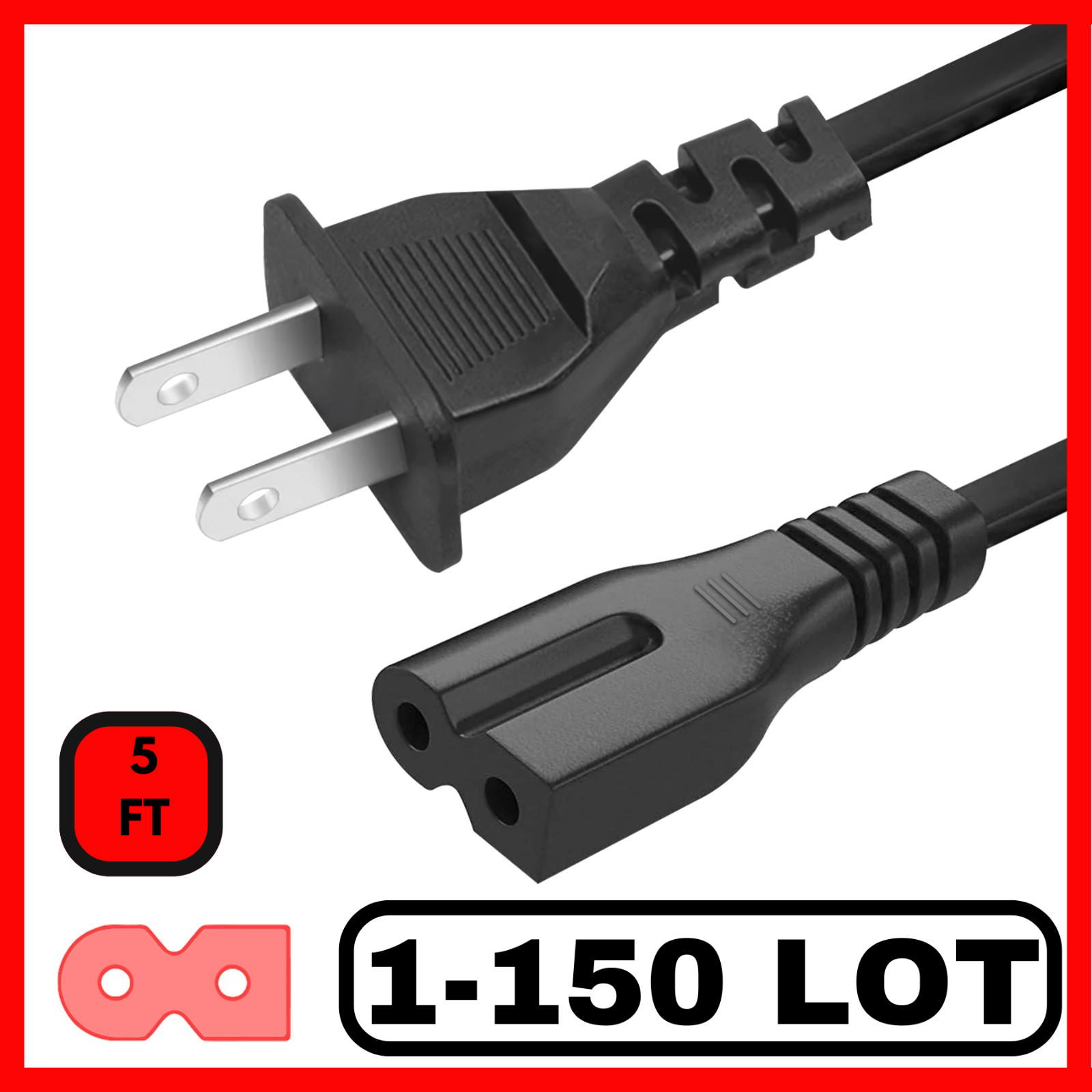 Lot of 1-150 2 Prong Vizio TV Power Cord Replacement D/E/M Series TV Polarized