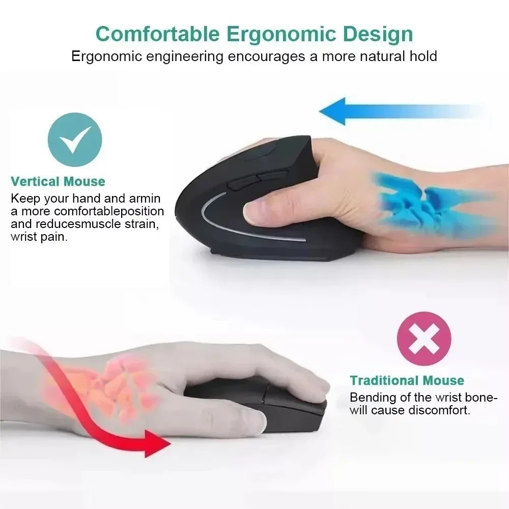 Wireless Ergonomic Design Vertical Optical Mouse Mice for Computer Laptop 2.4GHz